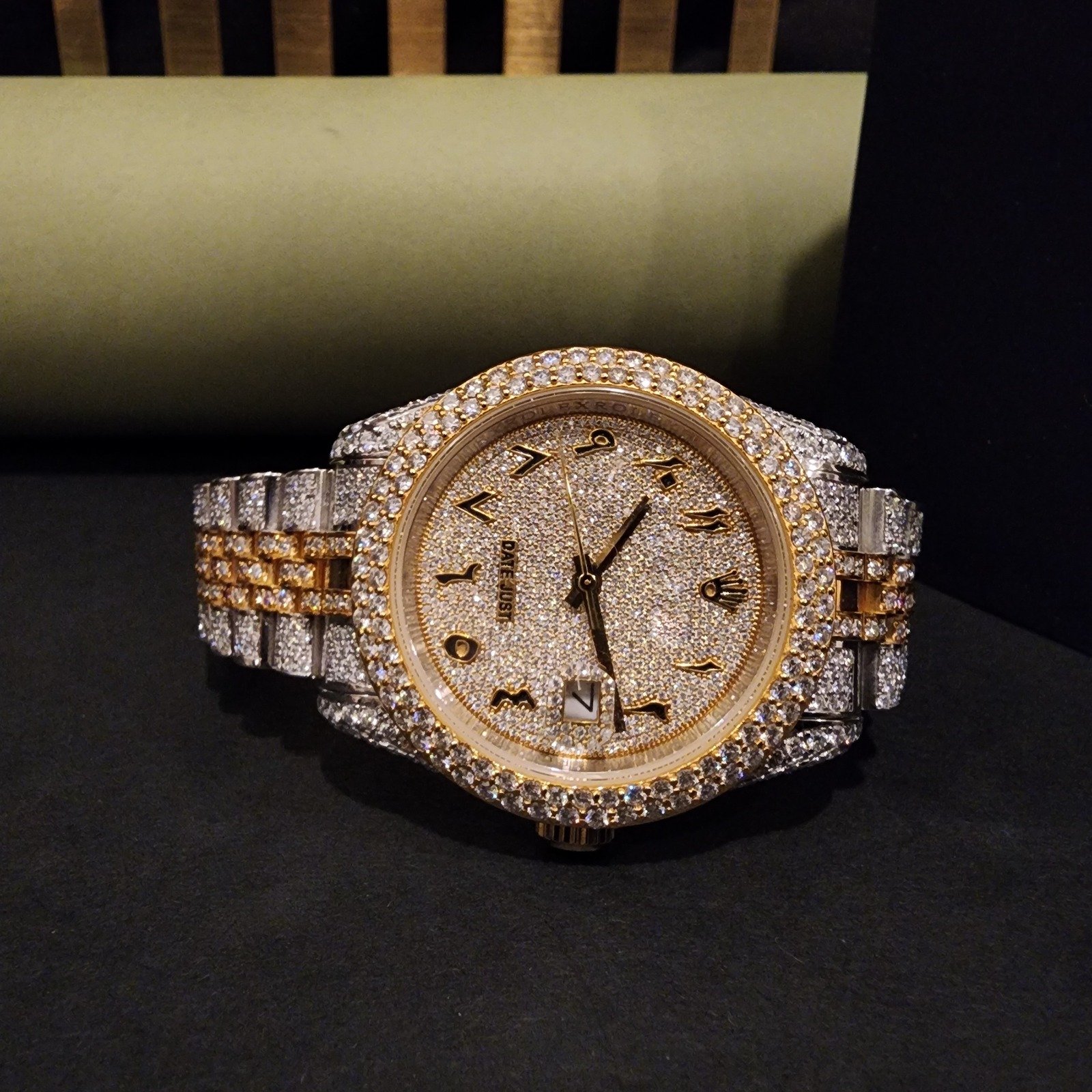 Luxury Full Iced Out Two Tone Arabic Dial Diamond Watch