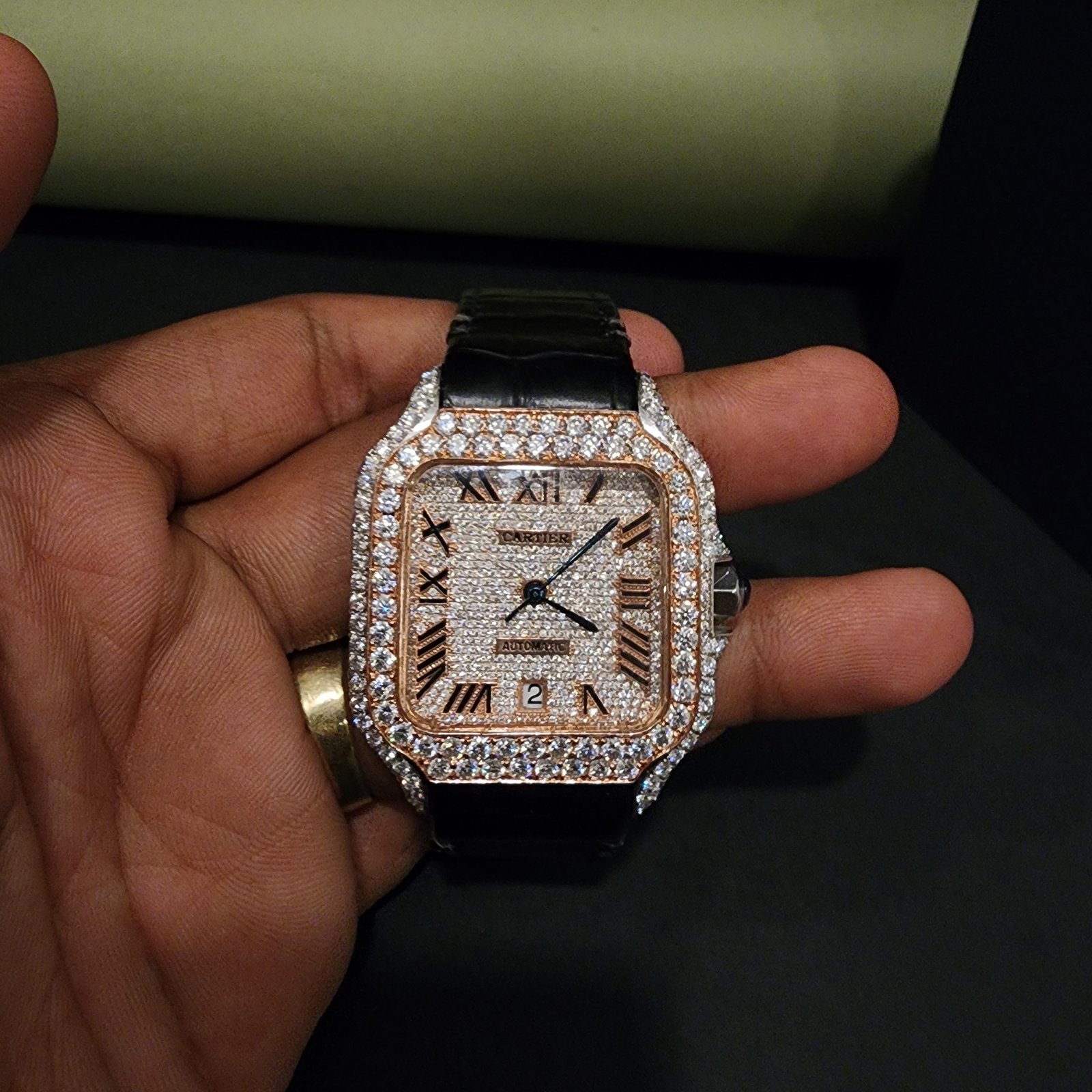 Square Shaped Black Rubber Half Iced Out Diamond Watch Alternate View