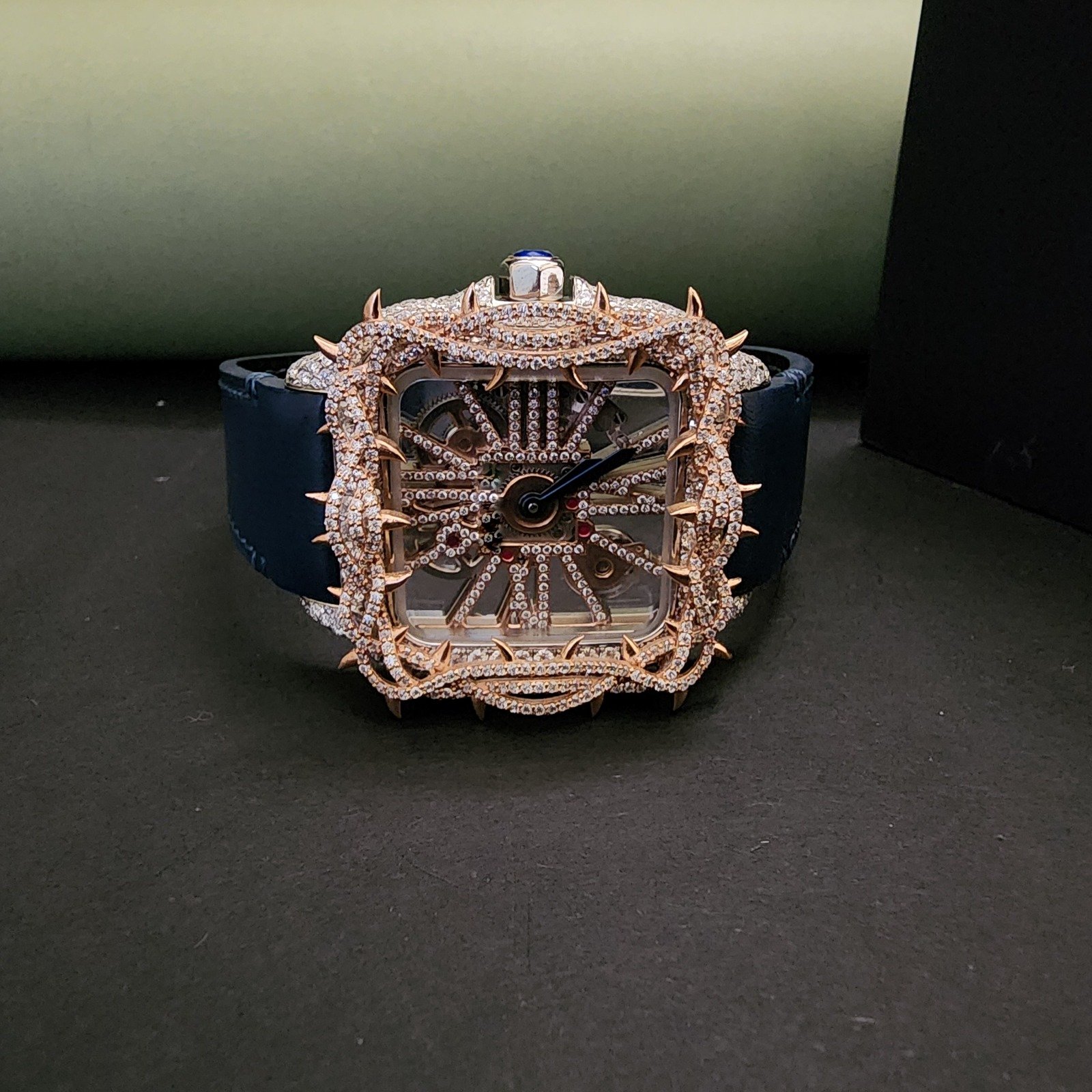 Half Iced Out Throne Diamond Watch With Blue Rubber Band
