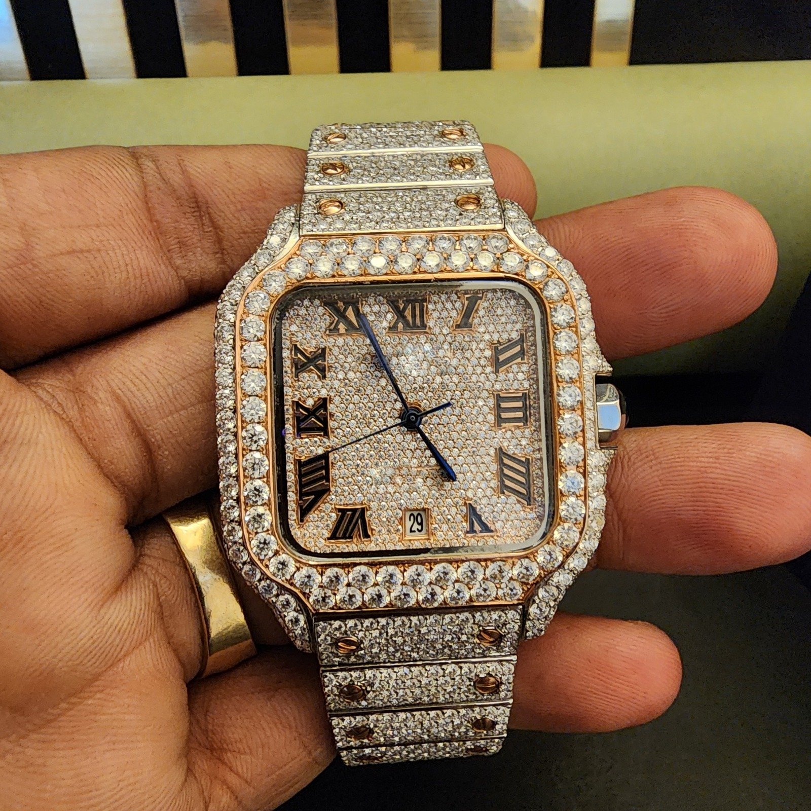 Two Tone Full Iced Out Diamond Watch With Roman Dial Alternate View