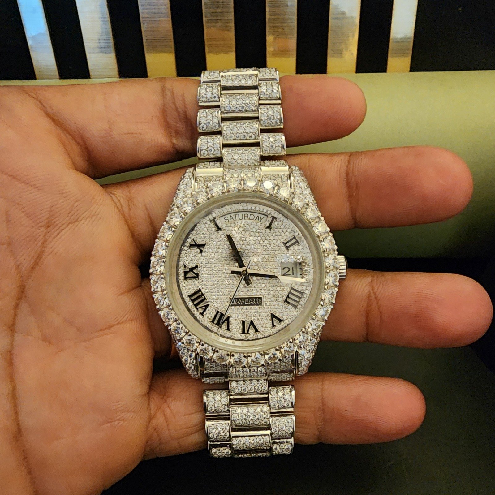 Men's Full Iced Out Roman Dial Diamond Watch Alternate View