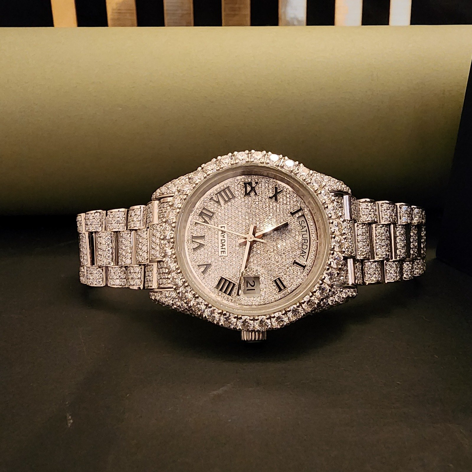 Men's Full Iced Out Roman Dial Diamond Watch