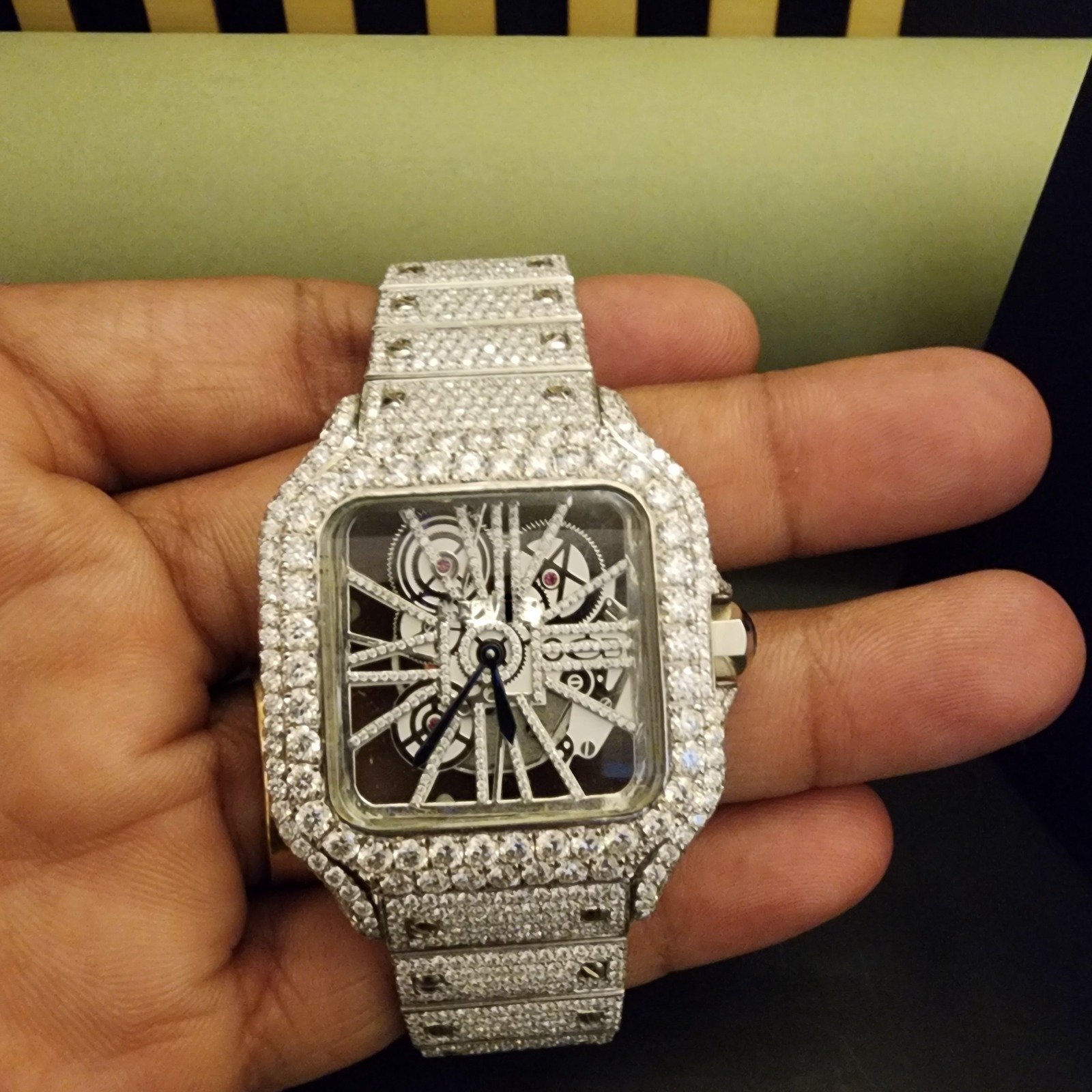 Square Shape Fully Iced Out Custom Diamond Watch Alternate View