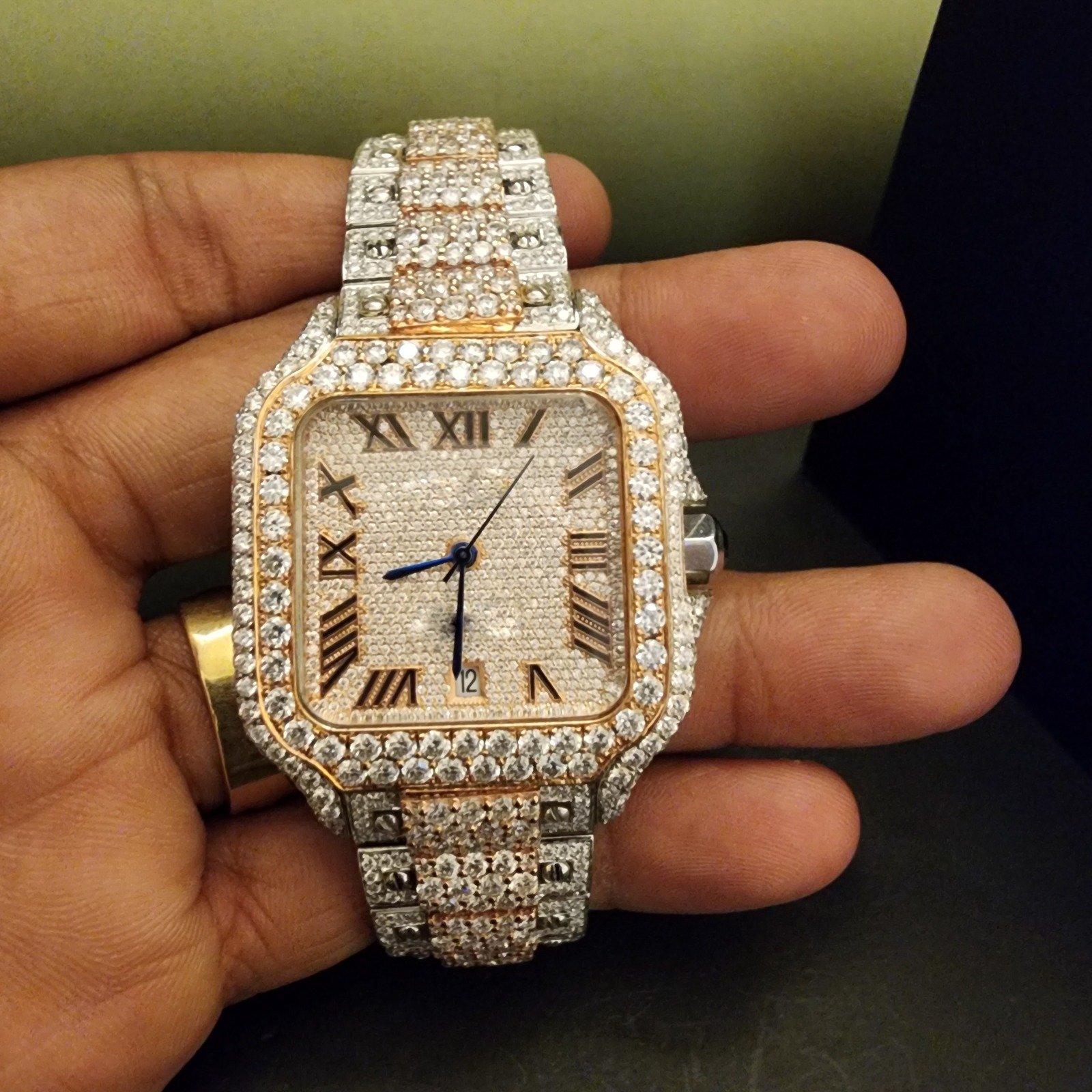 Exclusive Two Tone Full Iced Out Diamond Watch With Roman Dial Alternate View