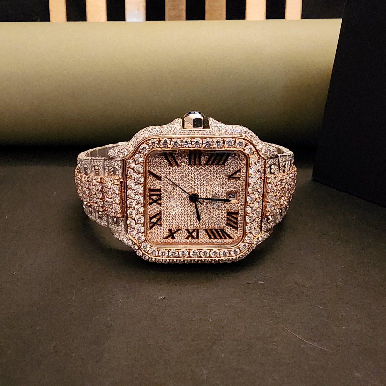 Exclusive Two Tone Full Iced Out Diamond Watch With Roman Dial