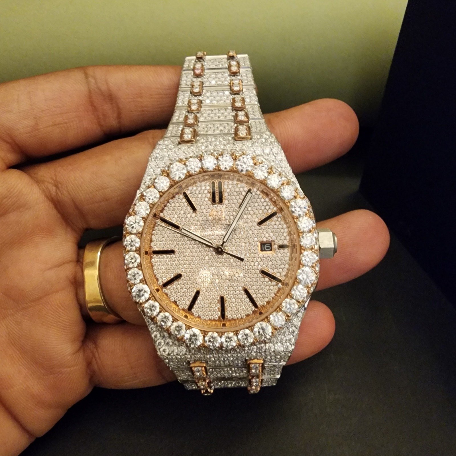 Full Iced Out Rose Gold And White Custom Diamond Watch Alternate View