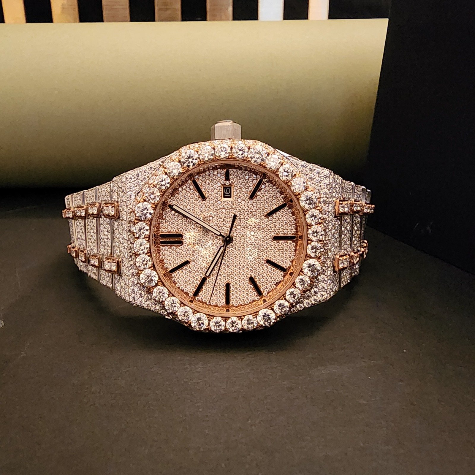 Full Iced Out Rose Gold And White Custom Diamond Watch