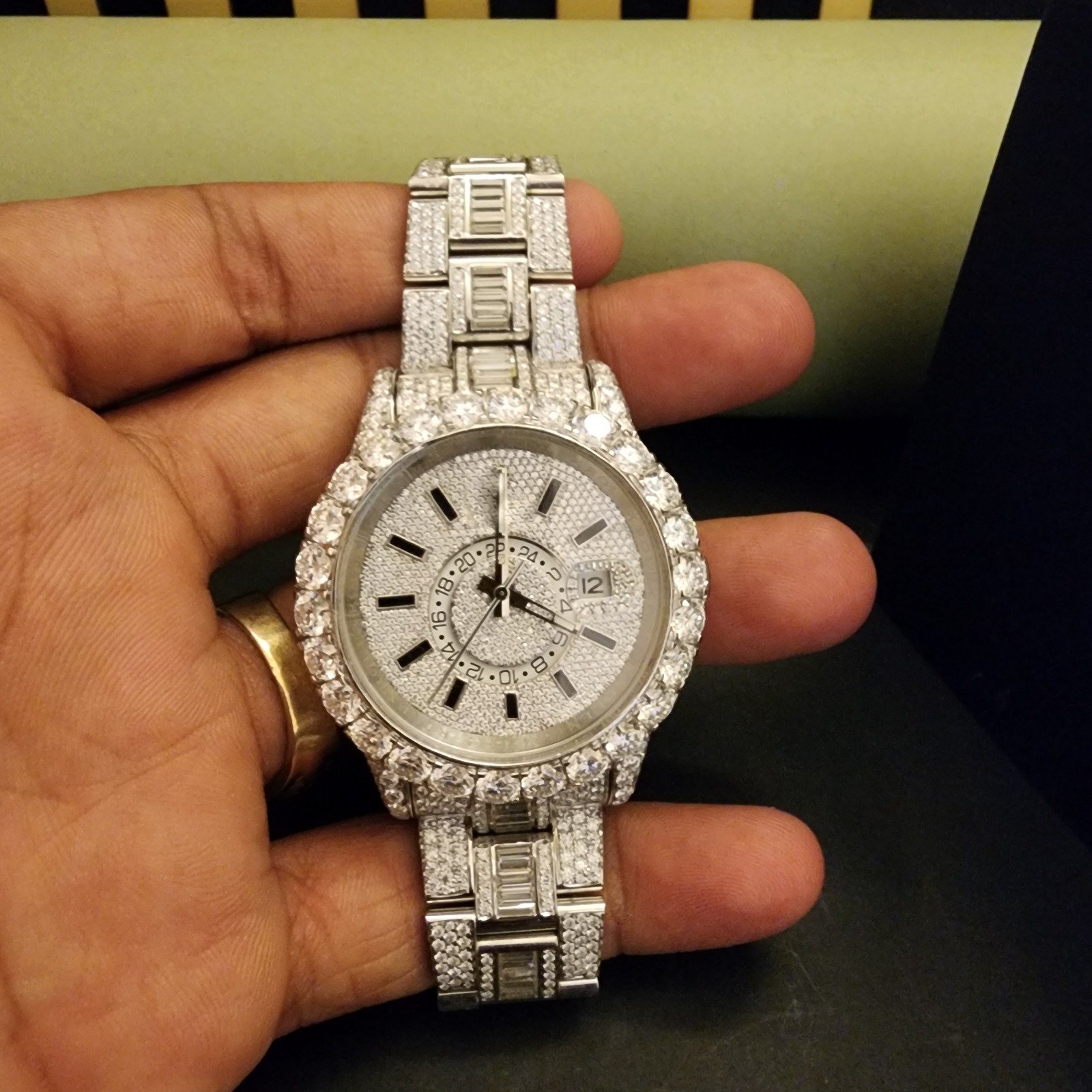 Elegant Full White Iced Out Baguette Dial Diamond Watch Alternate View