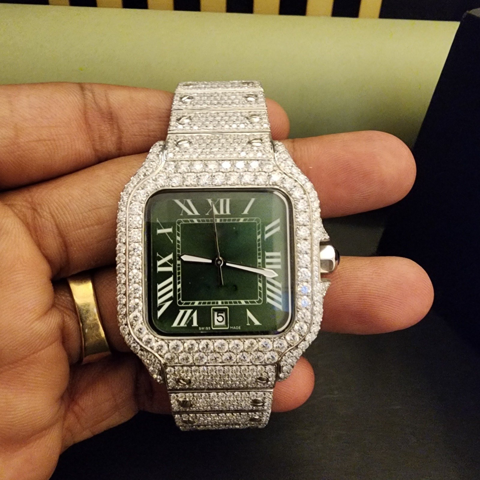 Custom Fully Iced Out Green Dial Diamond Watch Alternate View