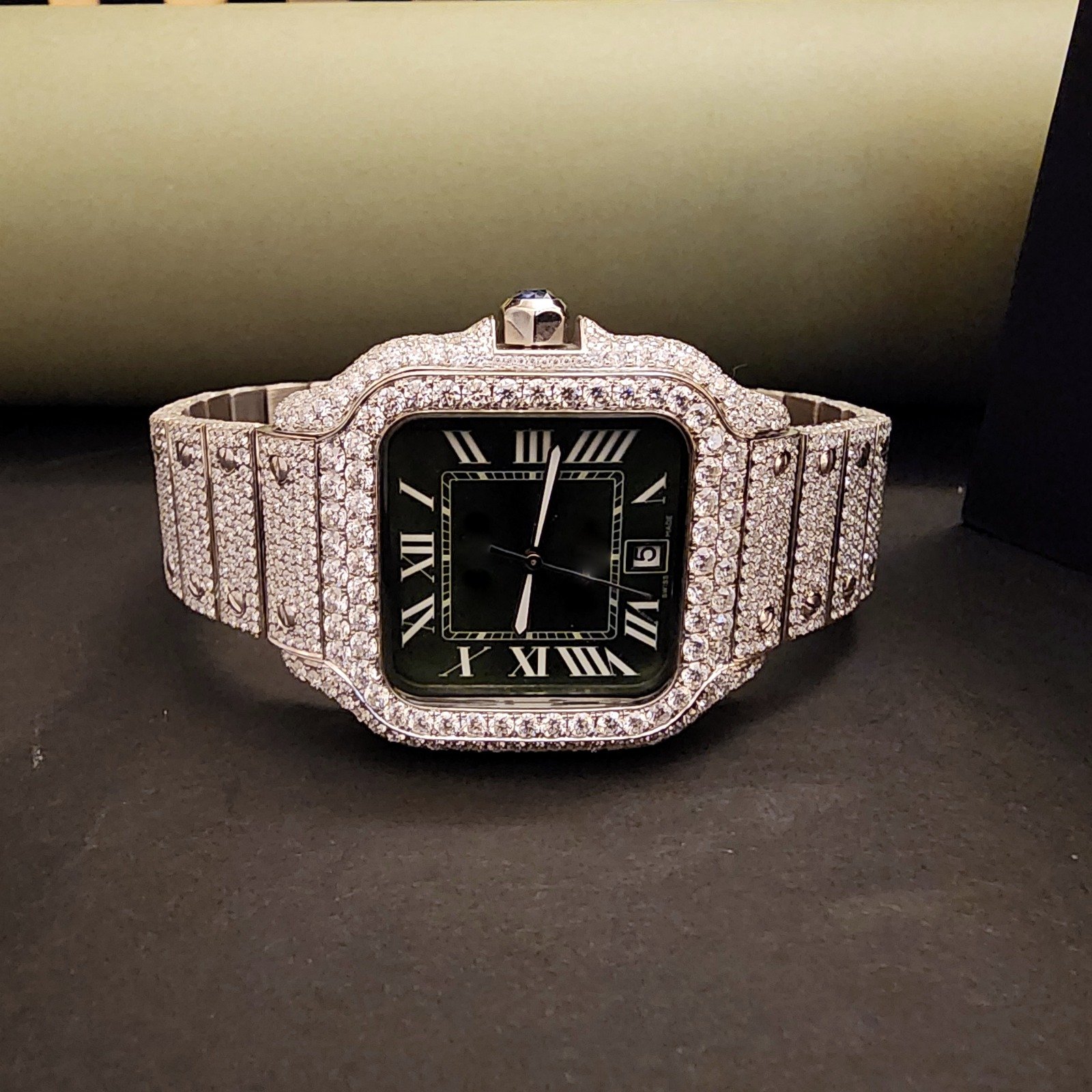 Custom Fully Iced Out Green Dial Diamond Watch