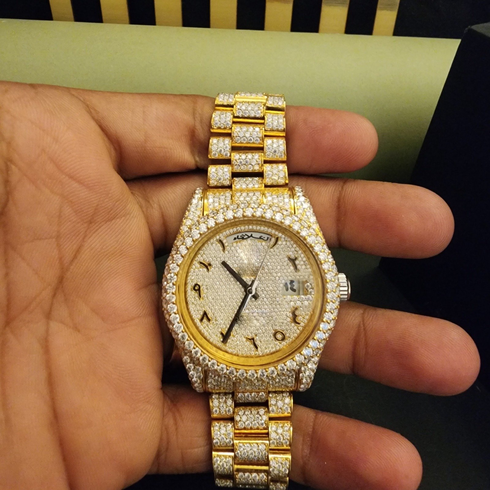 Premium Fully Iced Out Yellow Gold And White Custom Diamond Watch Alternate View