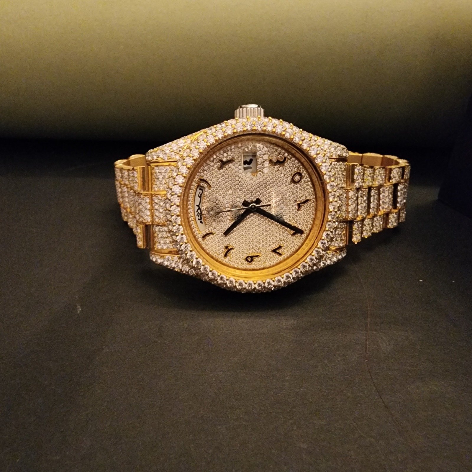 Premium Fully Iced Out Yellow Gold And White Custom Diamond Watch