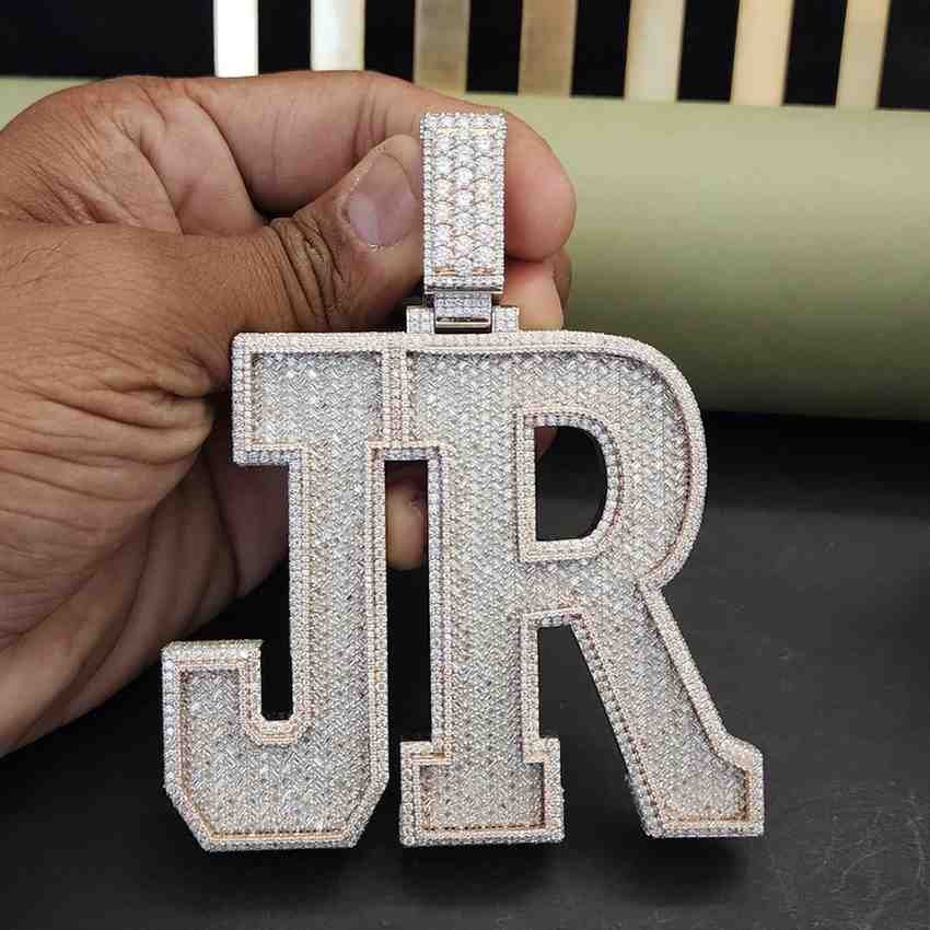 Full Iced Out JR Custom Letter Hip Hop Diamond Pendant Alternate View