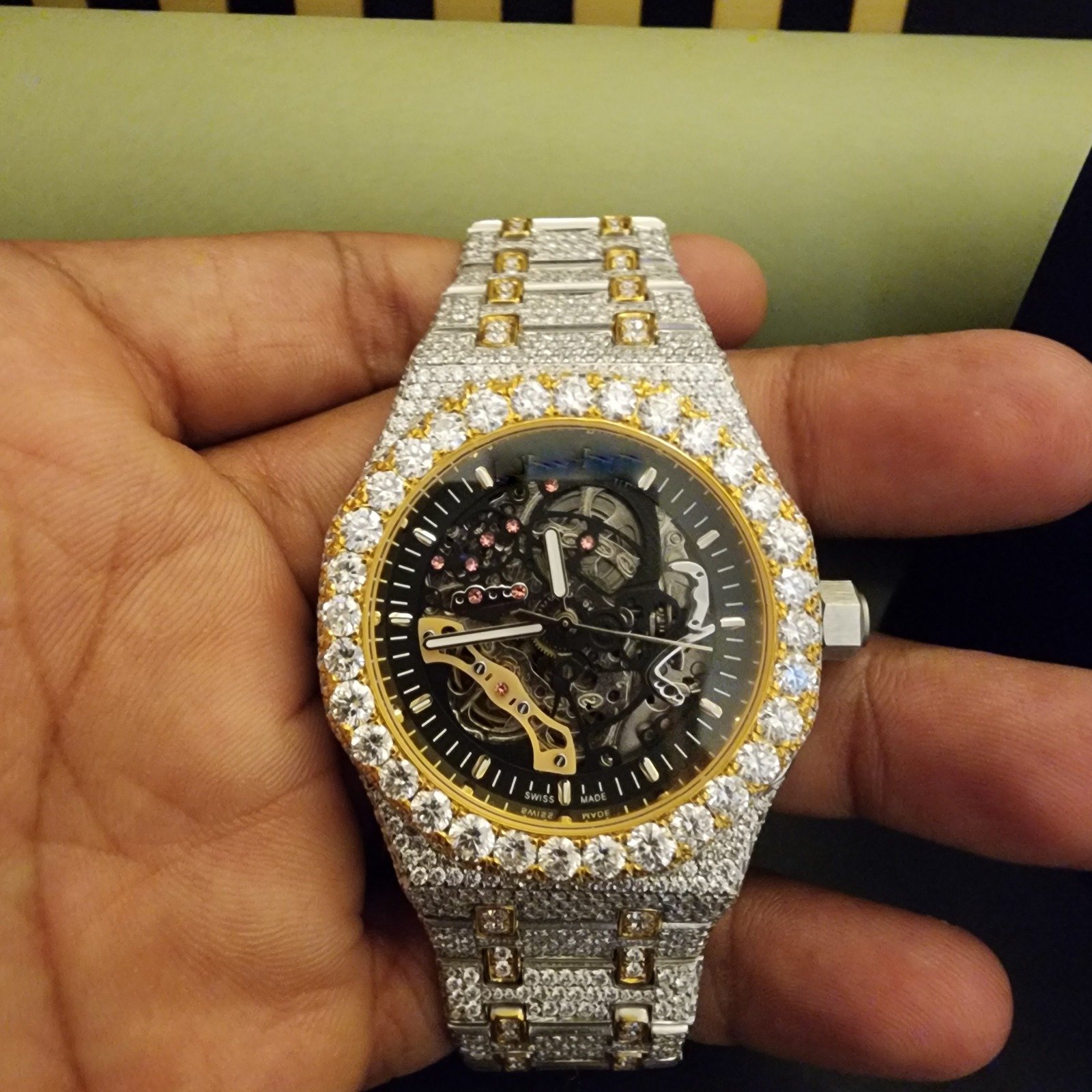 Customized Full Iced Out Yellow And White Two Tone Diamond Watch Alternate View