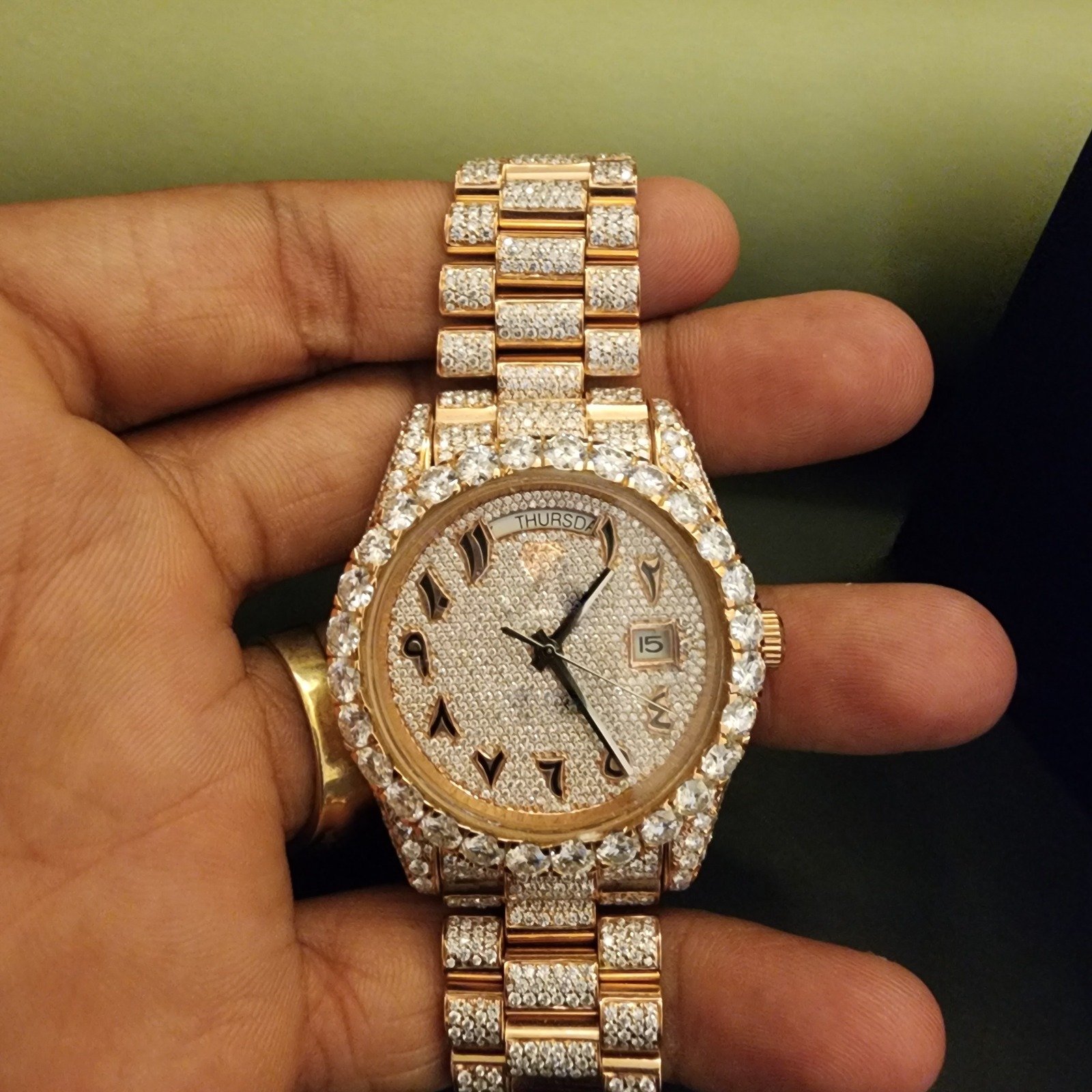 Full Iced Out Two Tone Arabic Diamond Watch Alternate View