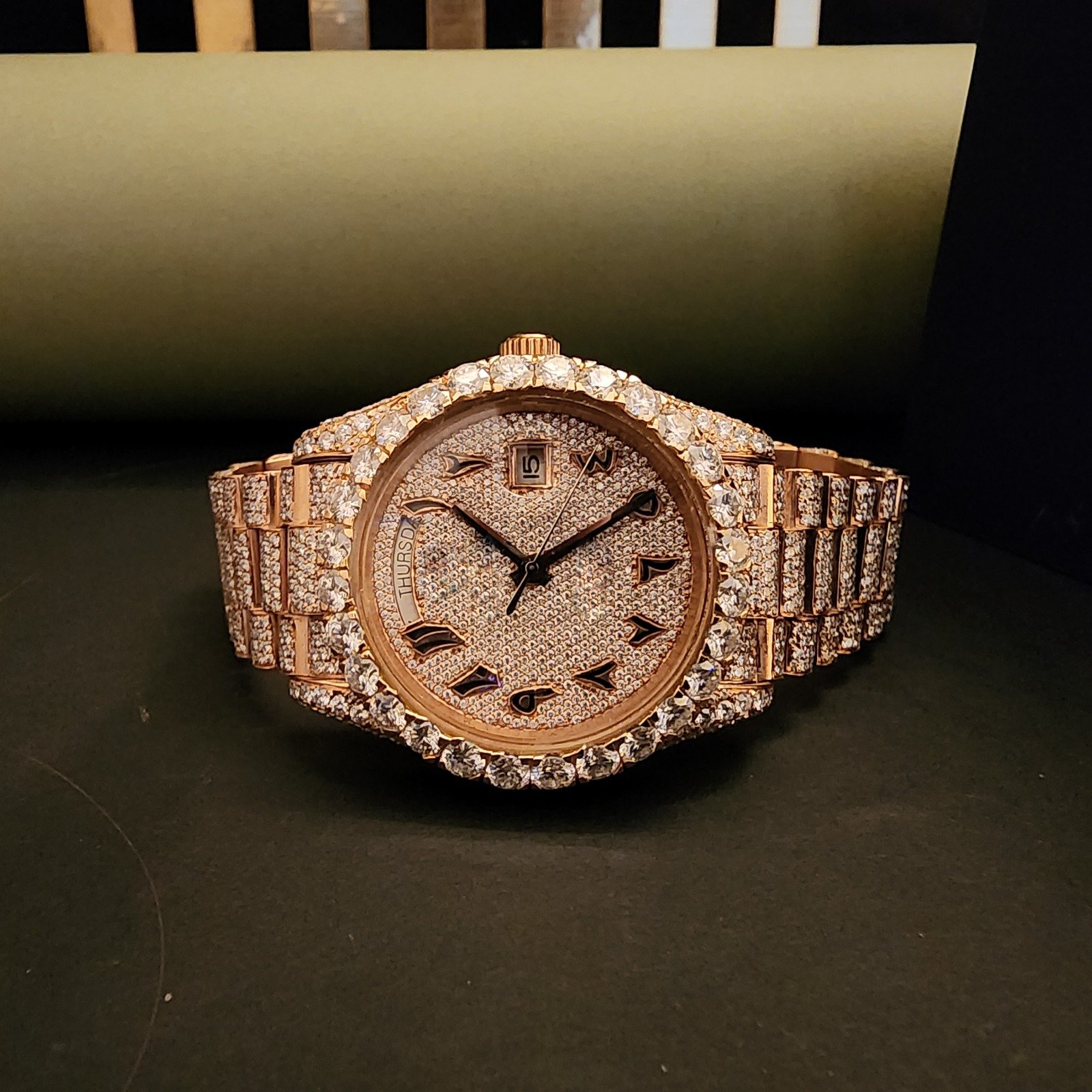 Full Iced Out Two Tone Arabic Diamond Watch
