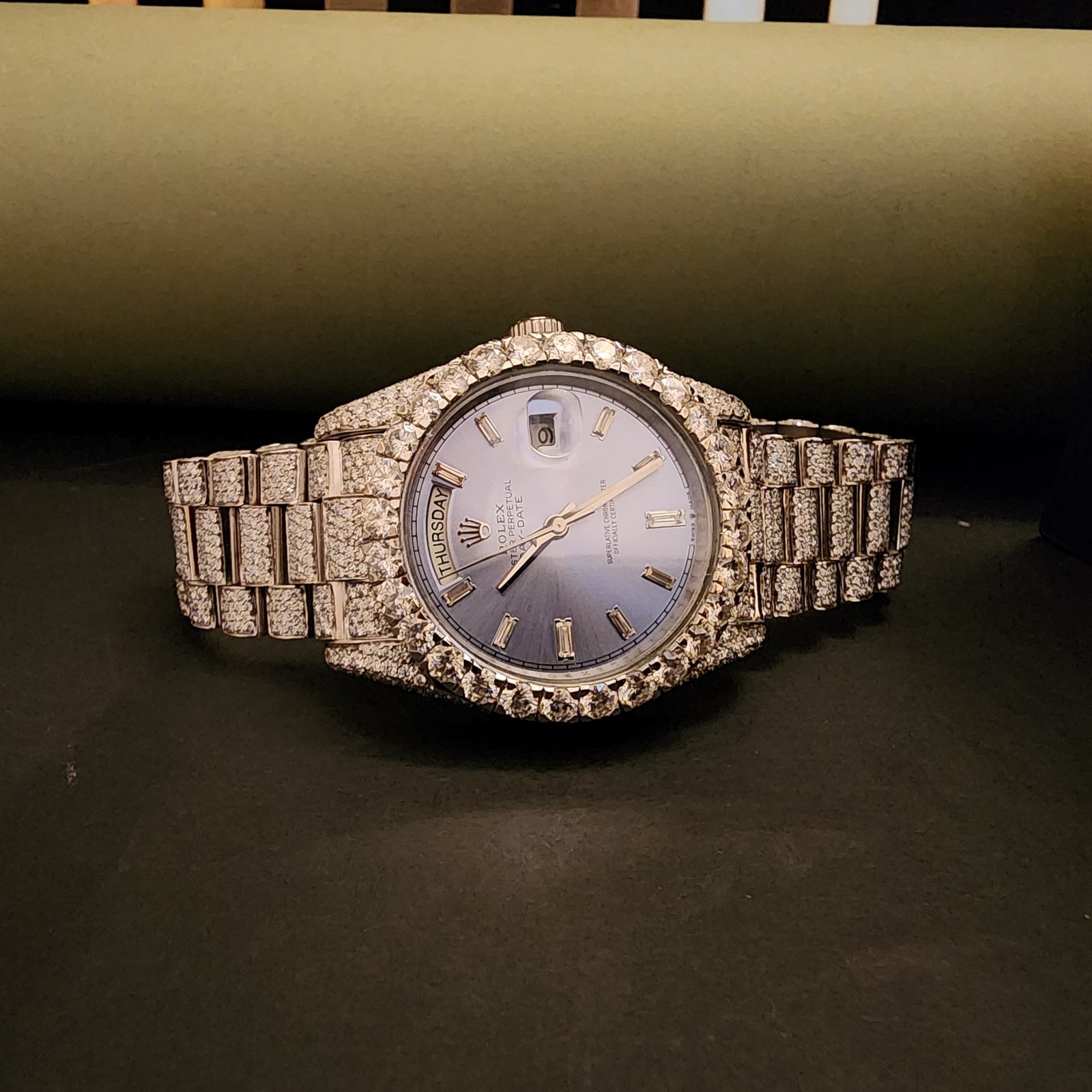 Classic Full Iced Out Sky Blue Dial Diamond Watch