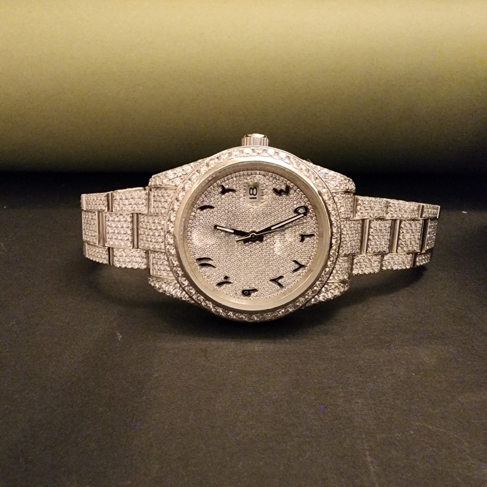 Premium Full Iced Out Custom Diamond Watch With Arabic Dial