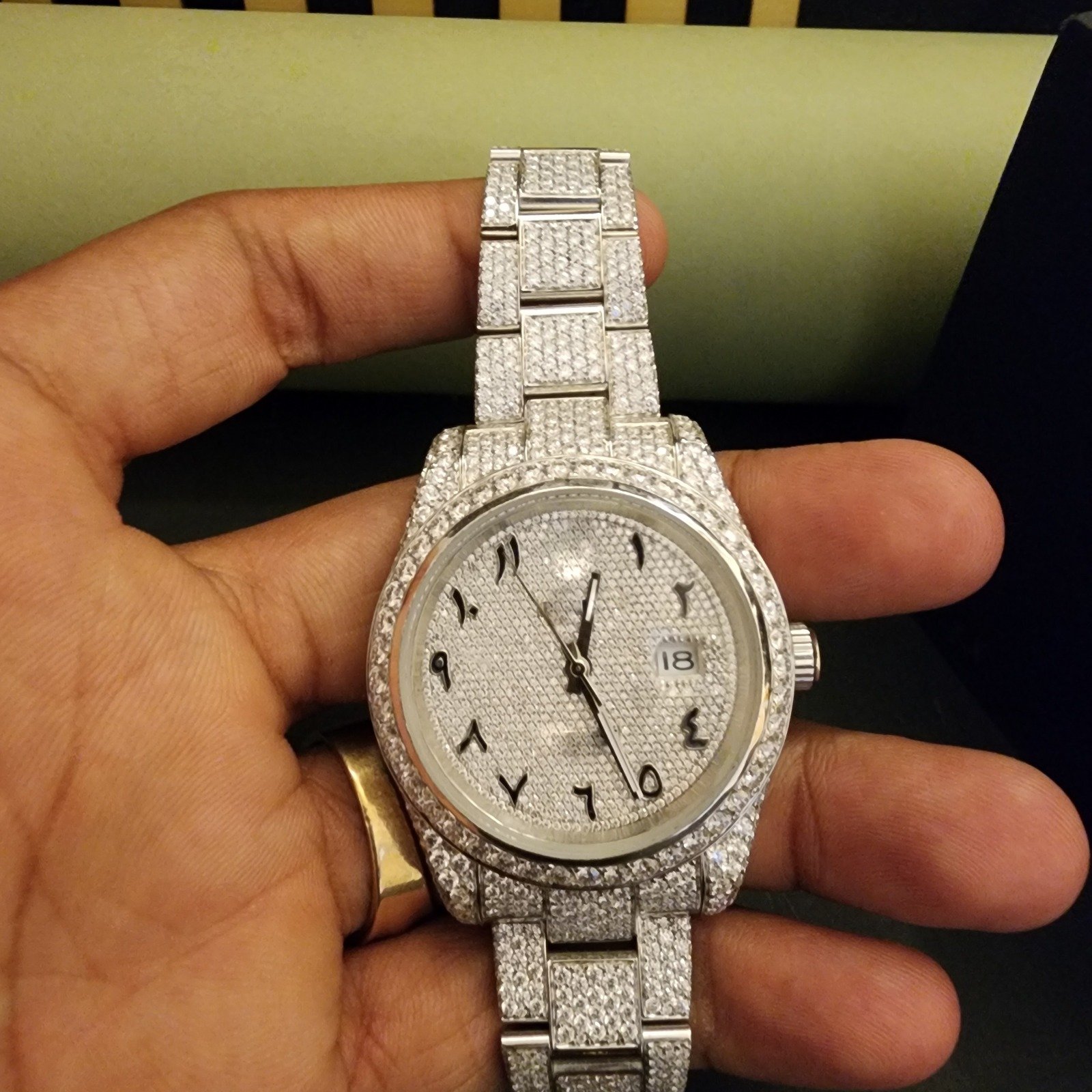 Premium Full Iced Out Custom Diamond Watch With Arabic Dial Alternate View