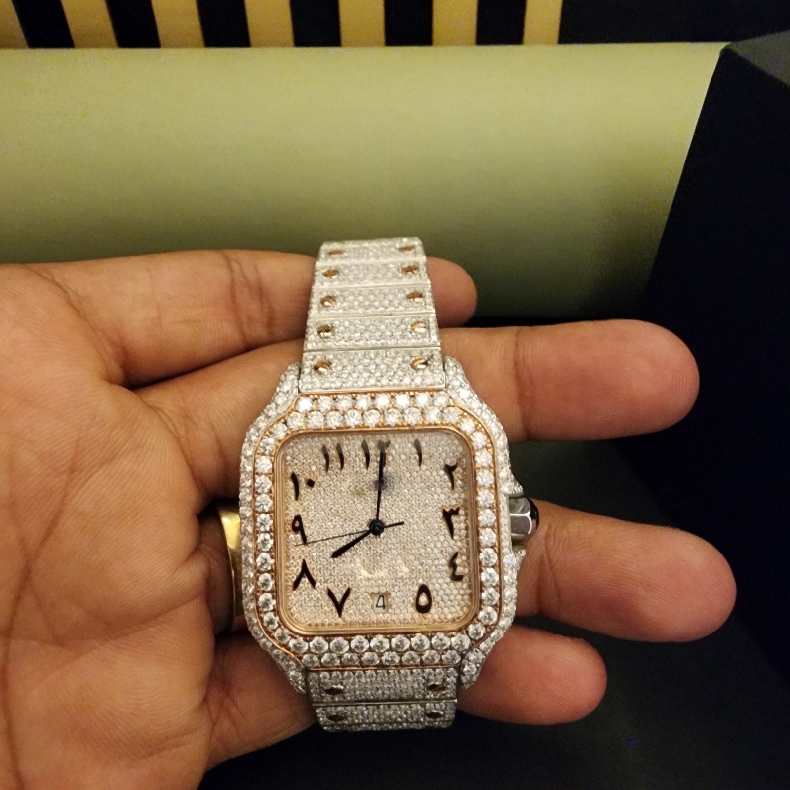 Custom Full Iced Out Rose Gold And White Diamond Watch Alternate View