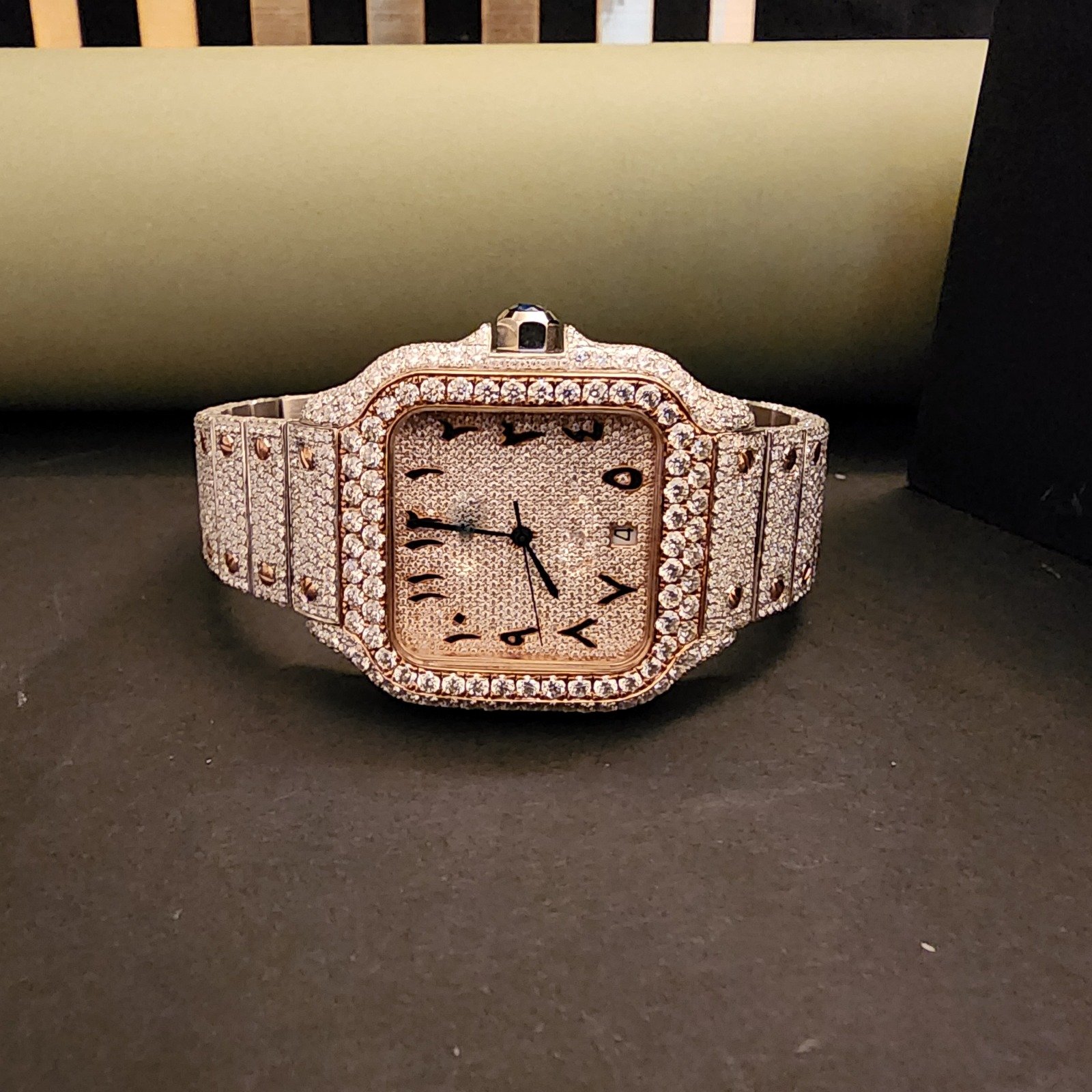 Custom Full Iced Out Rose Gold And White Diamond Watch