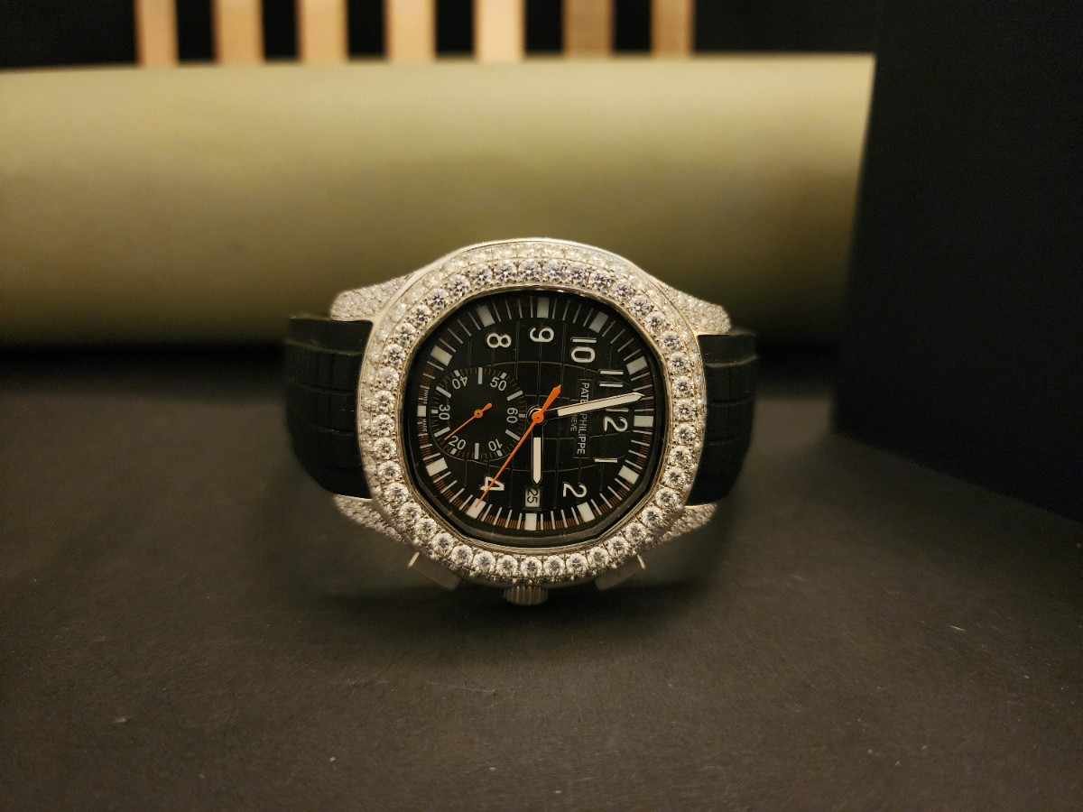 Premium Half Iced Out Custom Diamond Watch With Black Rubber Band