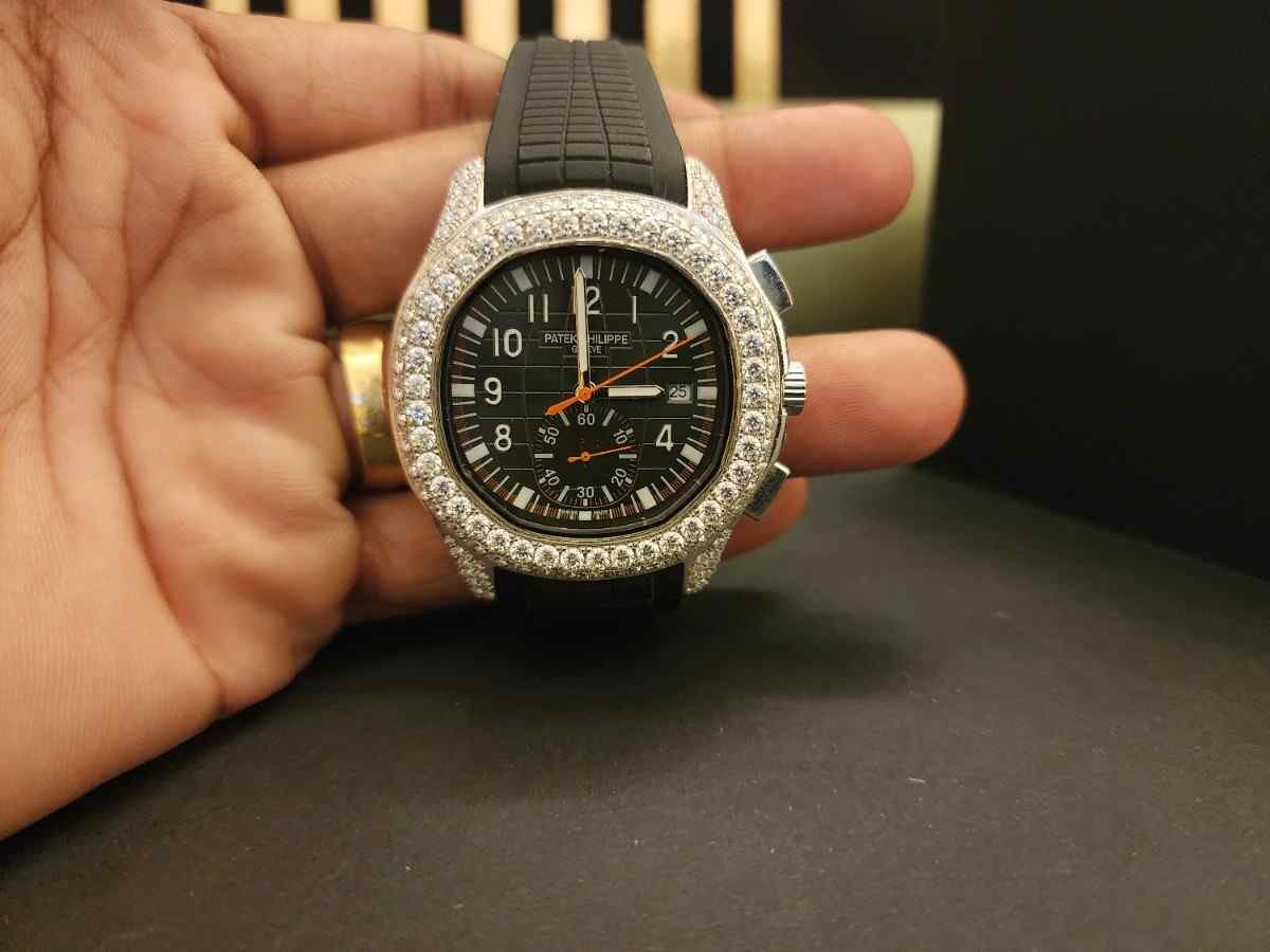 Premium Half Iced Out Custom Diamond Watch With Black Rubber Band Alternate View