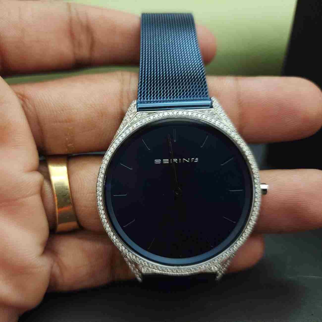 Half Iced Out Blue Rubber Custom Diamond Watch Alternate View