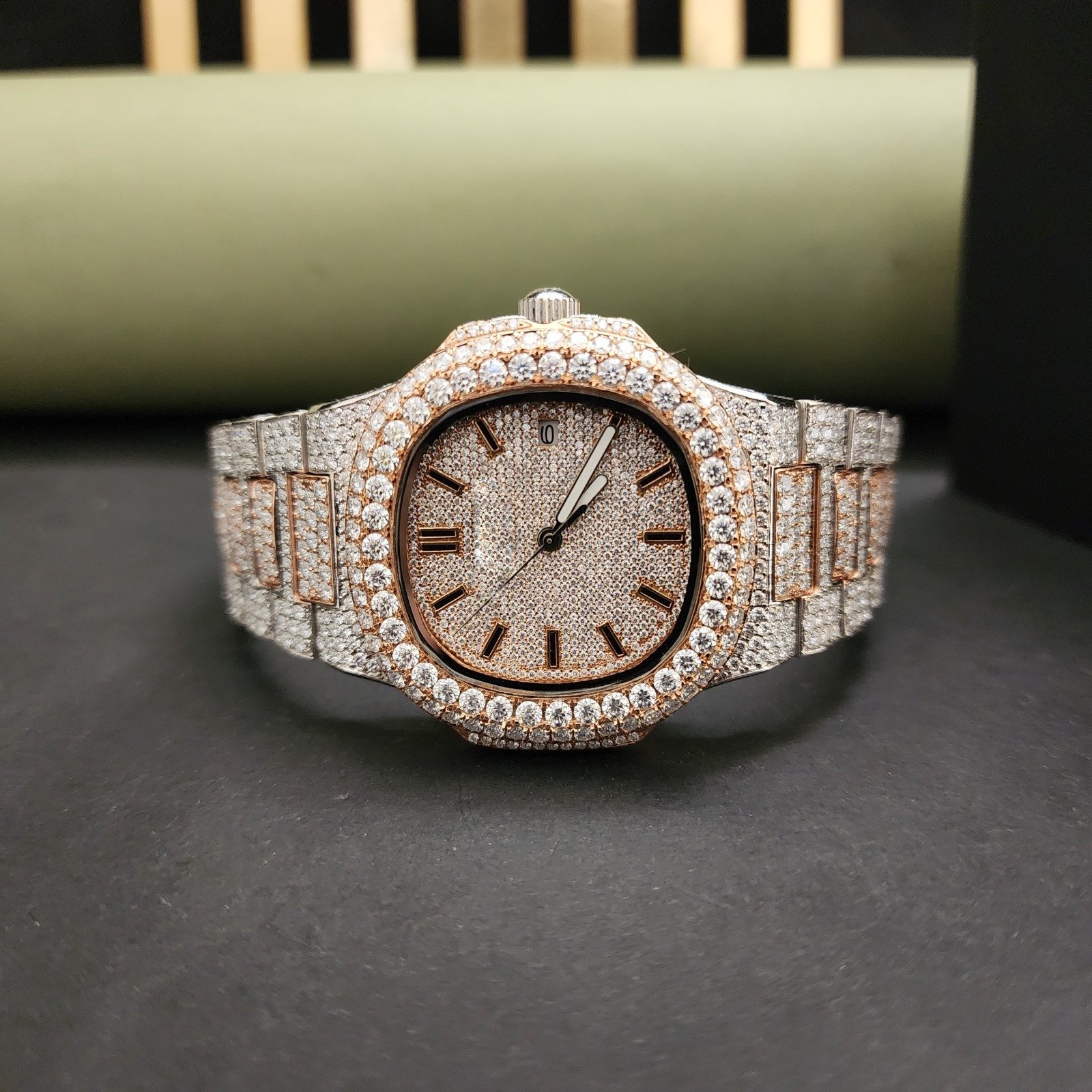 Elegant Two Tone Full Iced Out Custom Diamond Watch