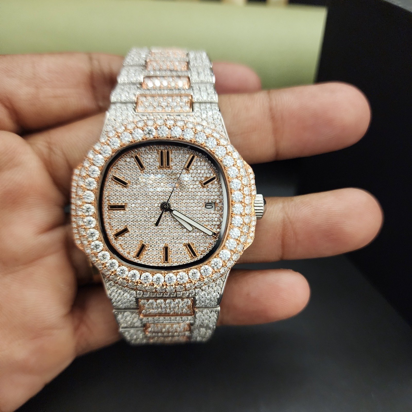 Elegant Two Tone Full Iced Out Custom Diamond Watch Alternate View