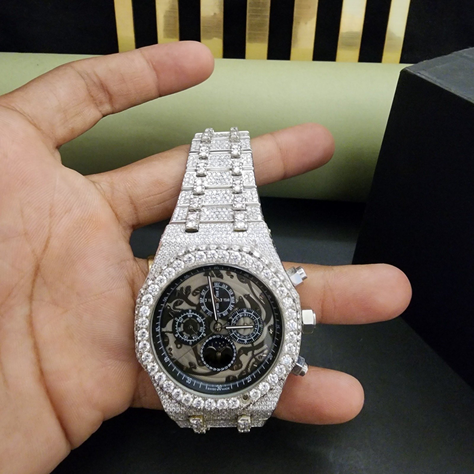 Premium Full Iced Out Chronograph Custom Diamond Watch Alternate View