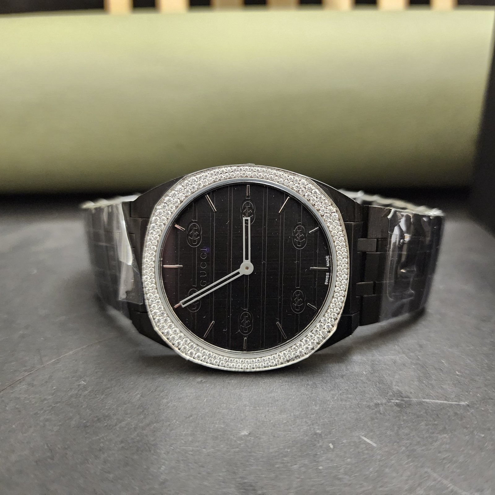 Half Iced Out Black Dial Custom Diamond Watch For Him