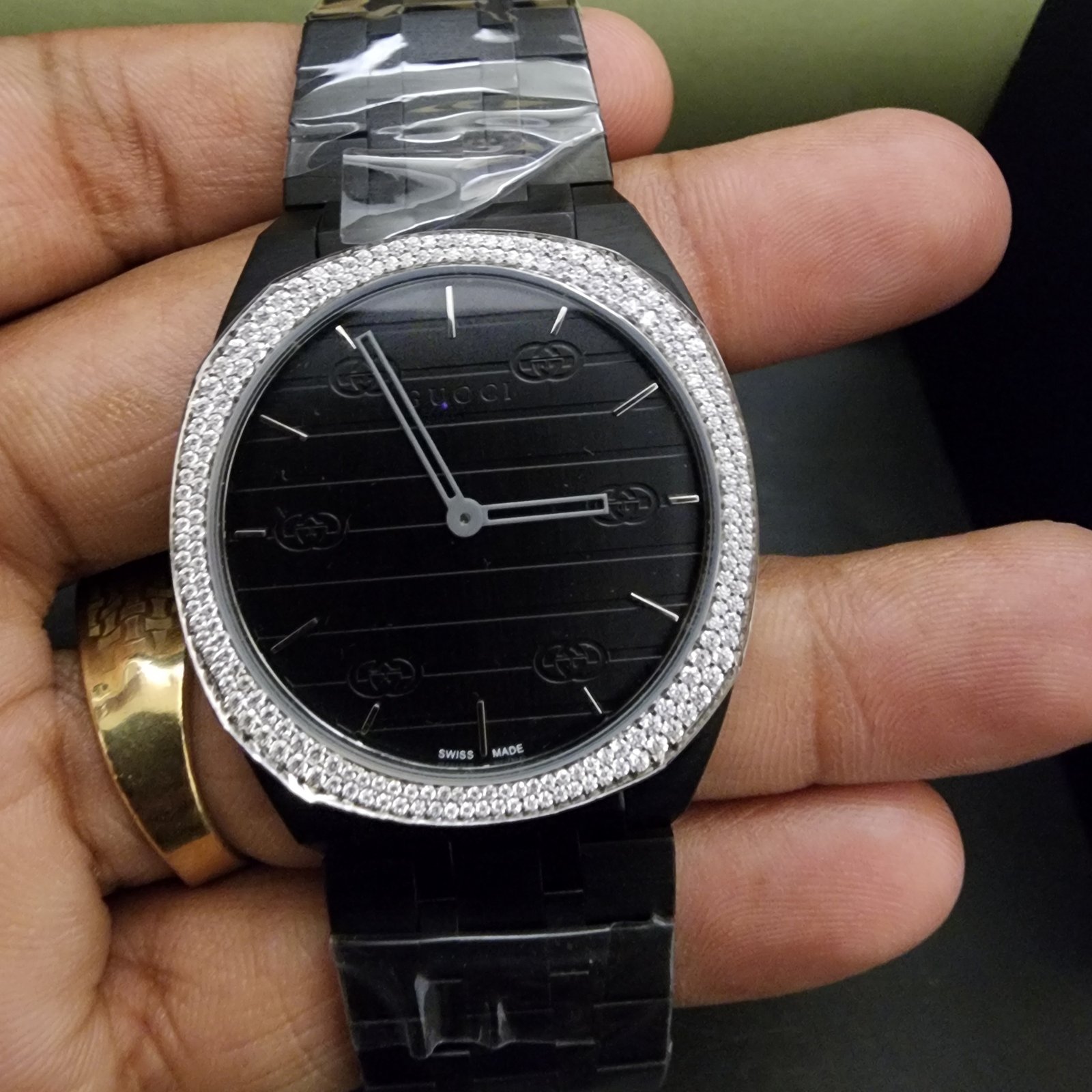 Half Iced Out Black Dial Custom Diamond Watch For Him Alternate View