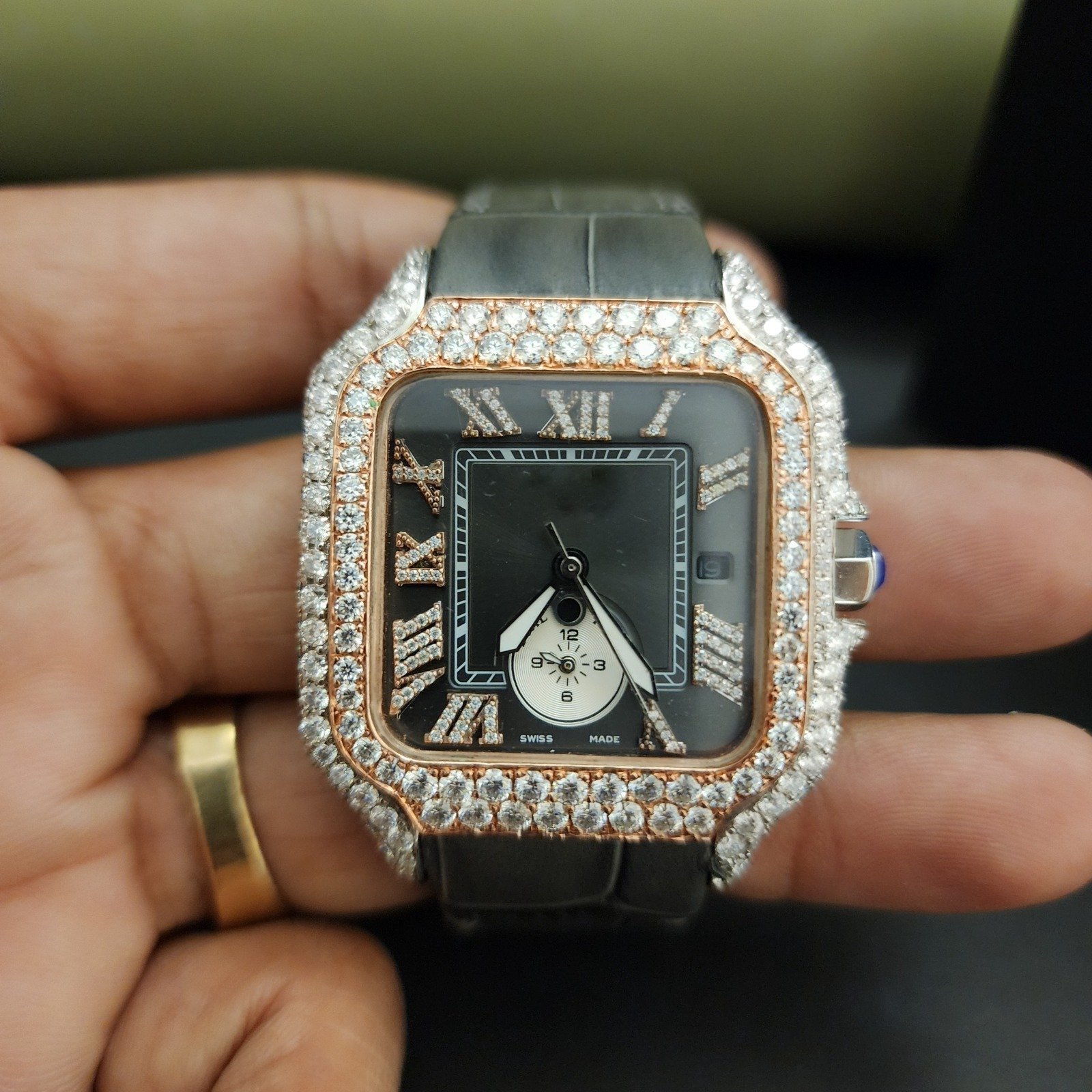 Rose Gold And White Two Tone Half Iced Out Diamond Watch Alternate View