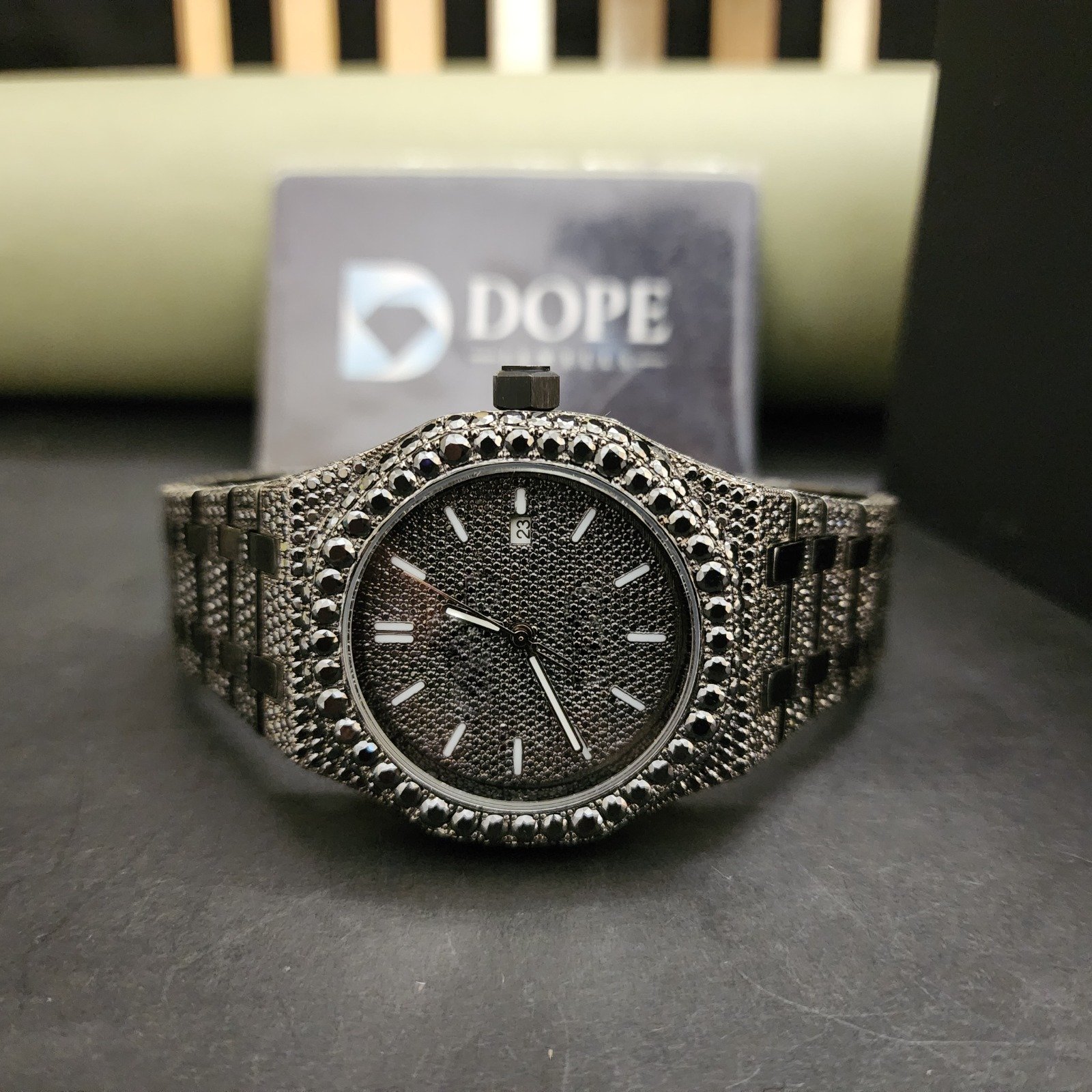 Luxury Full Iced Out Black Dial Pave Diamond Watch Alternate View