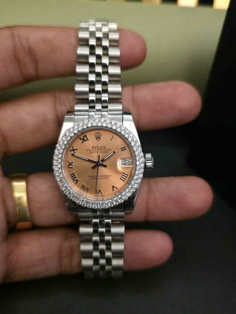 Premium Customized Half Iced Out Rose Gold Dial Diamond Watch Alternate View