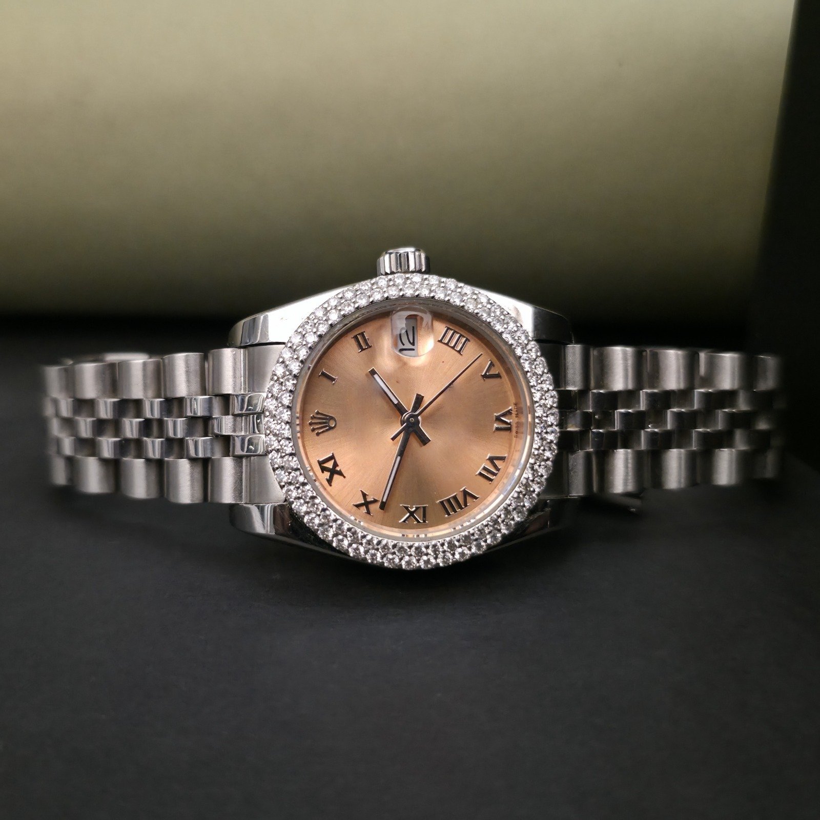 Premium Customized Half Iced Out Rose Gold Dial Diamond Watch