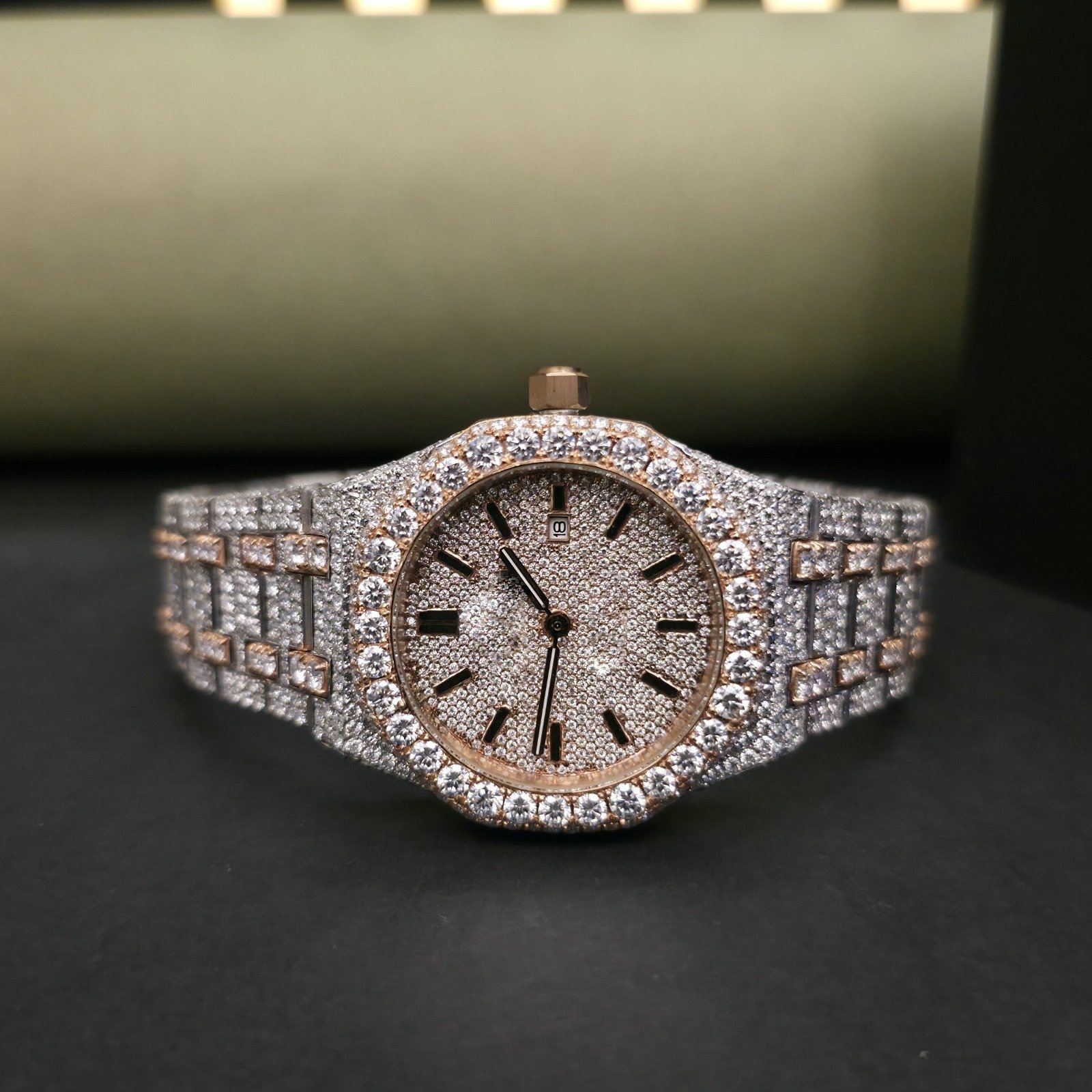 Luxury Custom Two Tone Full Iced Out Diamond Watch For Him