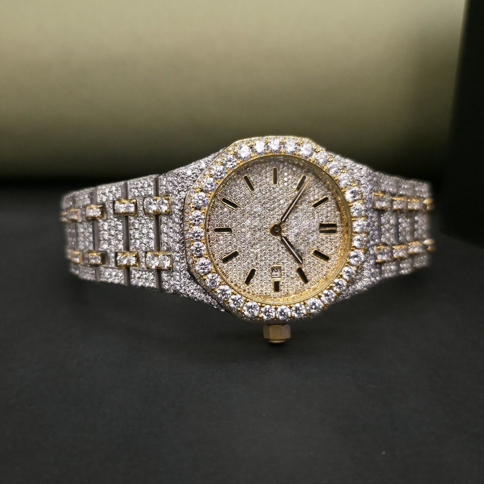 Yellow Gold And White Two Tone Full Iced Out Custom Diamond Watch