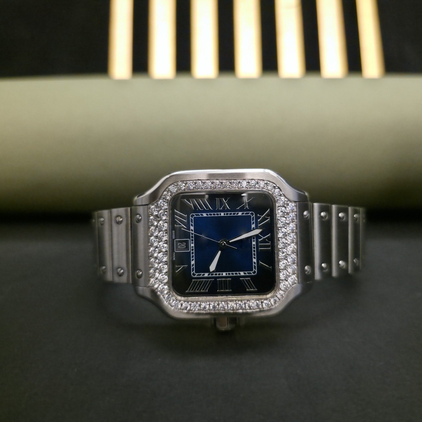 Exclusive Half Iced Out Custom Diamond Watch With Roman Dial