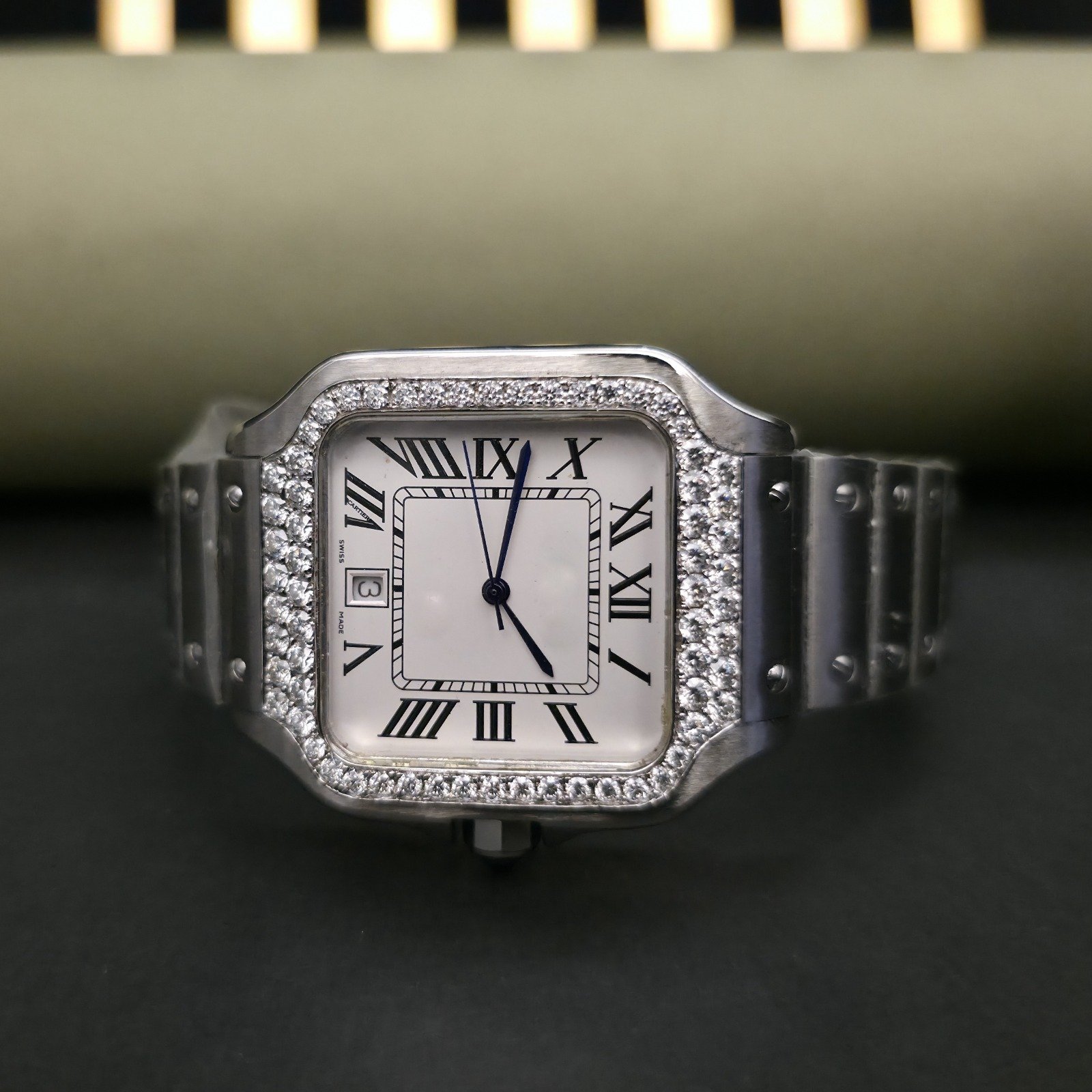 Unisex Half Iced Out Roman Dial Custom Diamond Watch