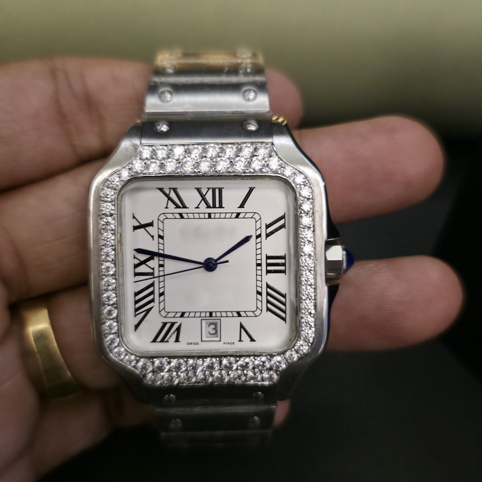 Unisex Half Iced Out Roman Dial Custom Diamond Watch Alternate View
