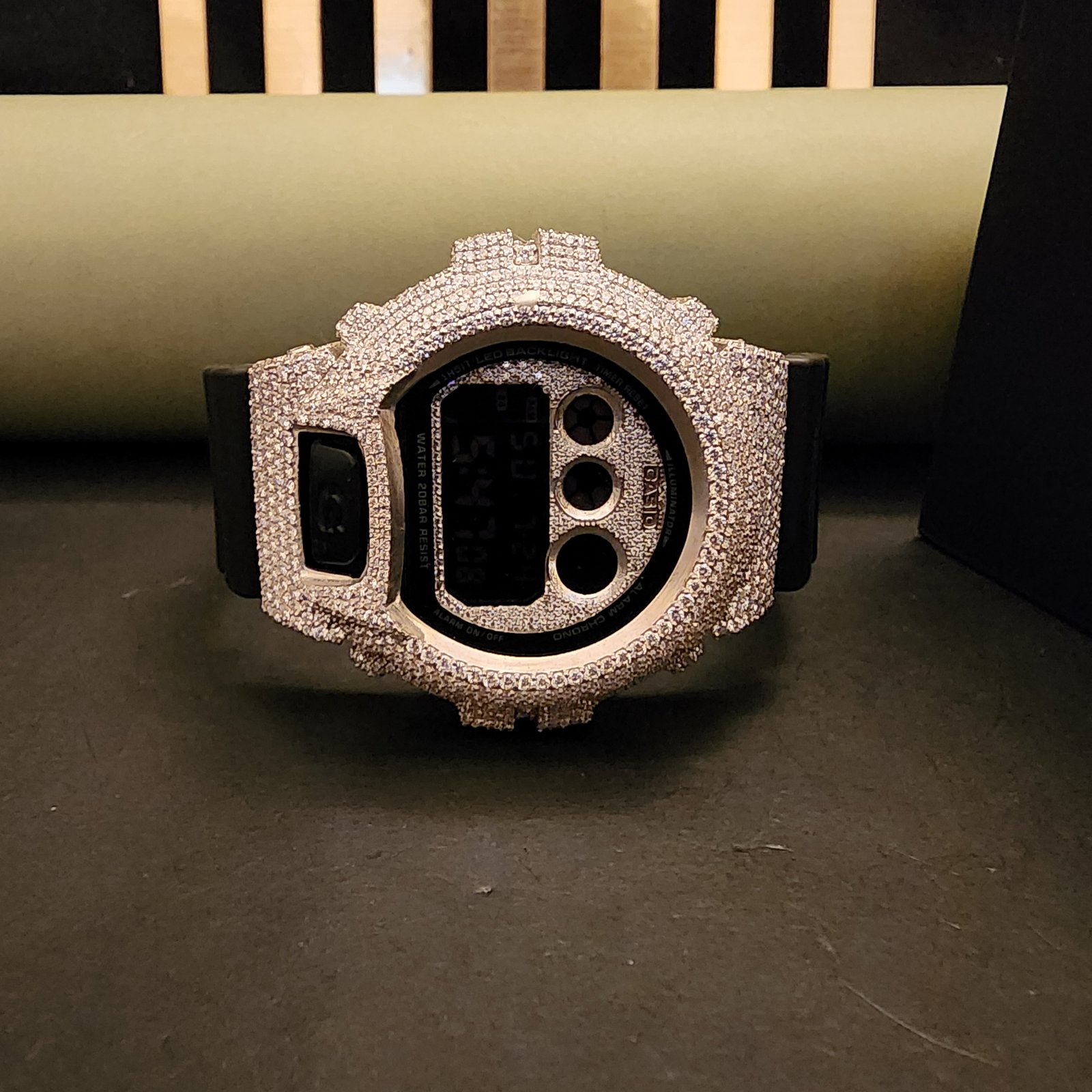 Custom Half Iced Out Black Rubber Band pave Diamond Case