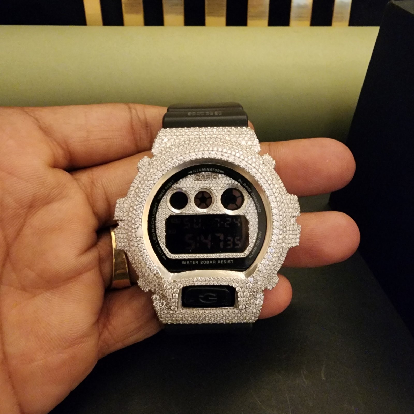 Custom Half Iced Out Black Rubber Band pave Diamond Case Alternate View
