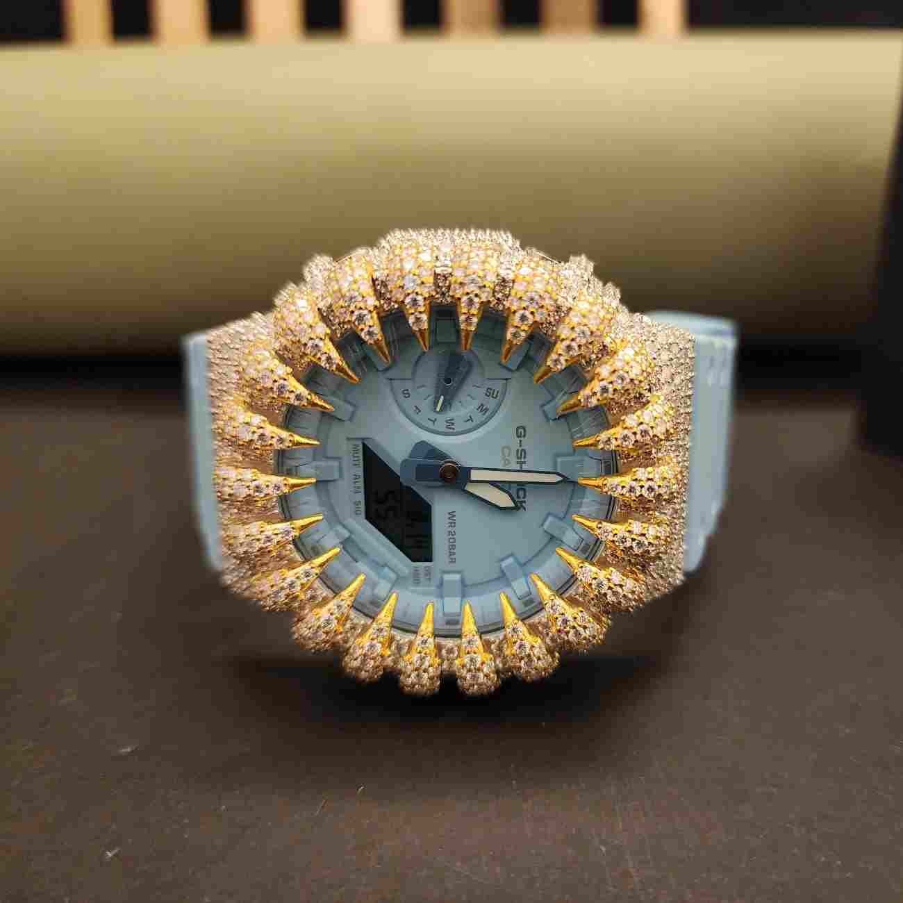 Unique Designer Half Iced Out Light Blue Custom Diamond Case