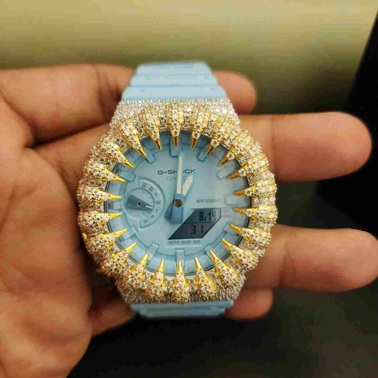 Unique Designer Half Iced Out Light Blue Custom Diamond Case Alternate View