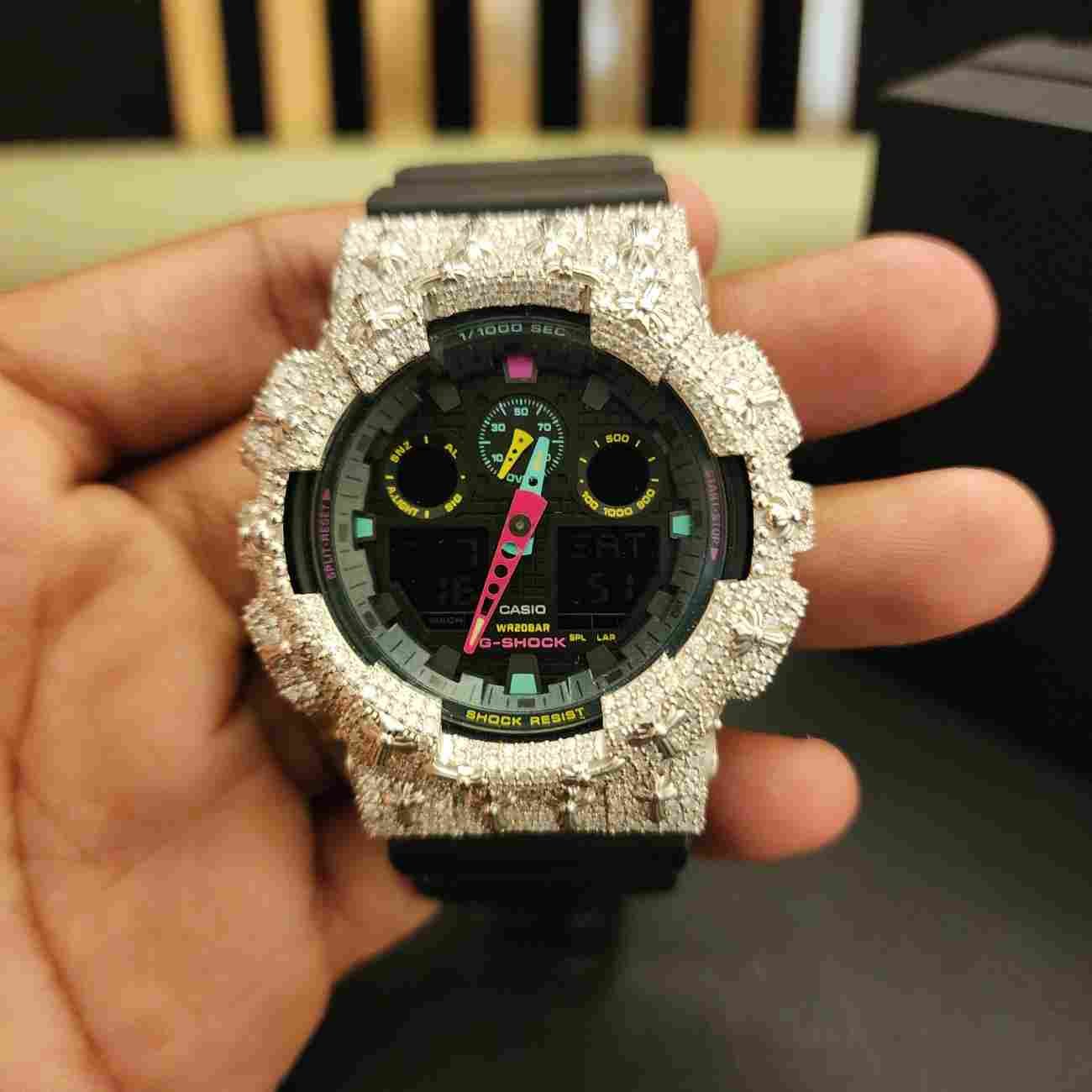 Customized Half Iced Out Black Dial Pave Diamond Case Alternate View