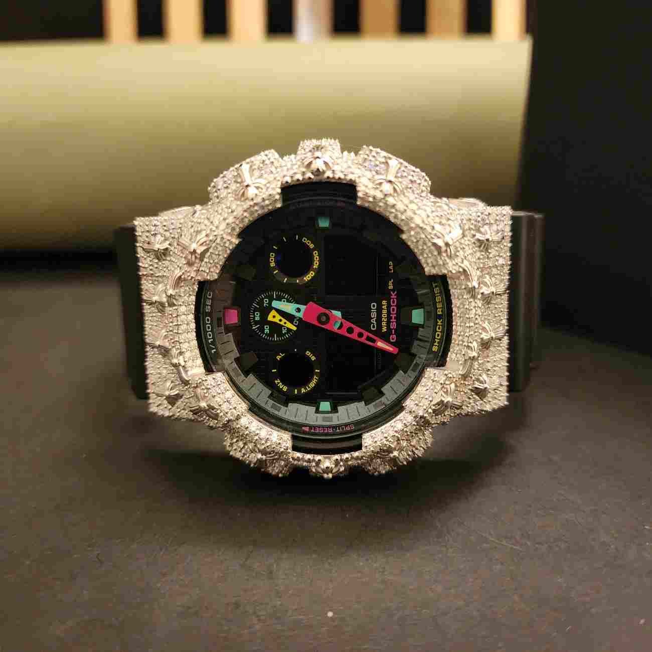 Customized Half Iced Out Black Dial Pave Diamond Case