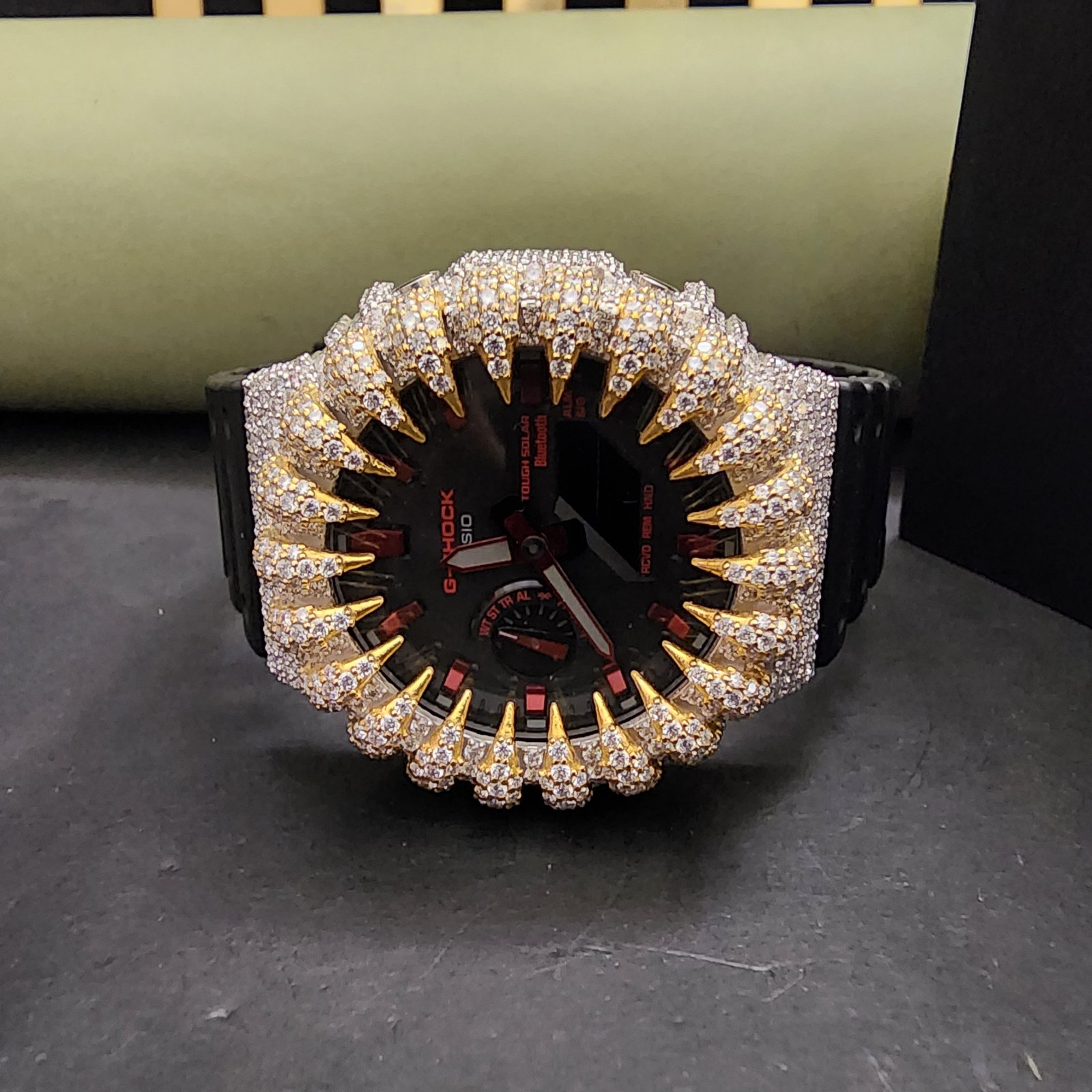 Half Iced Out Two Tone Yellow Gold And White Custom Diamond Case