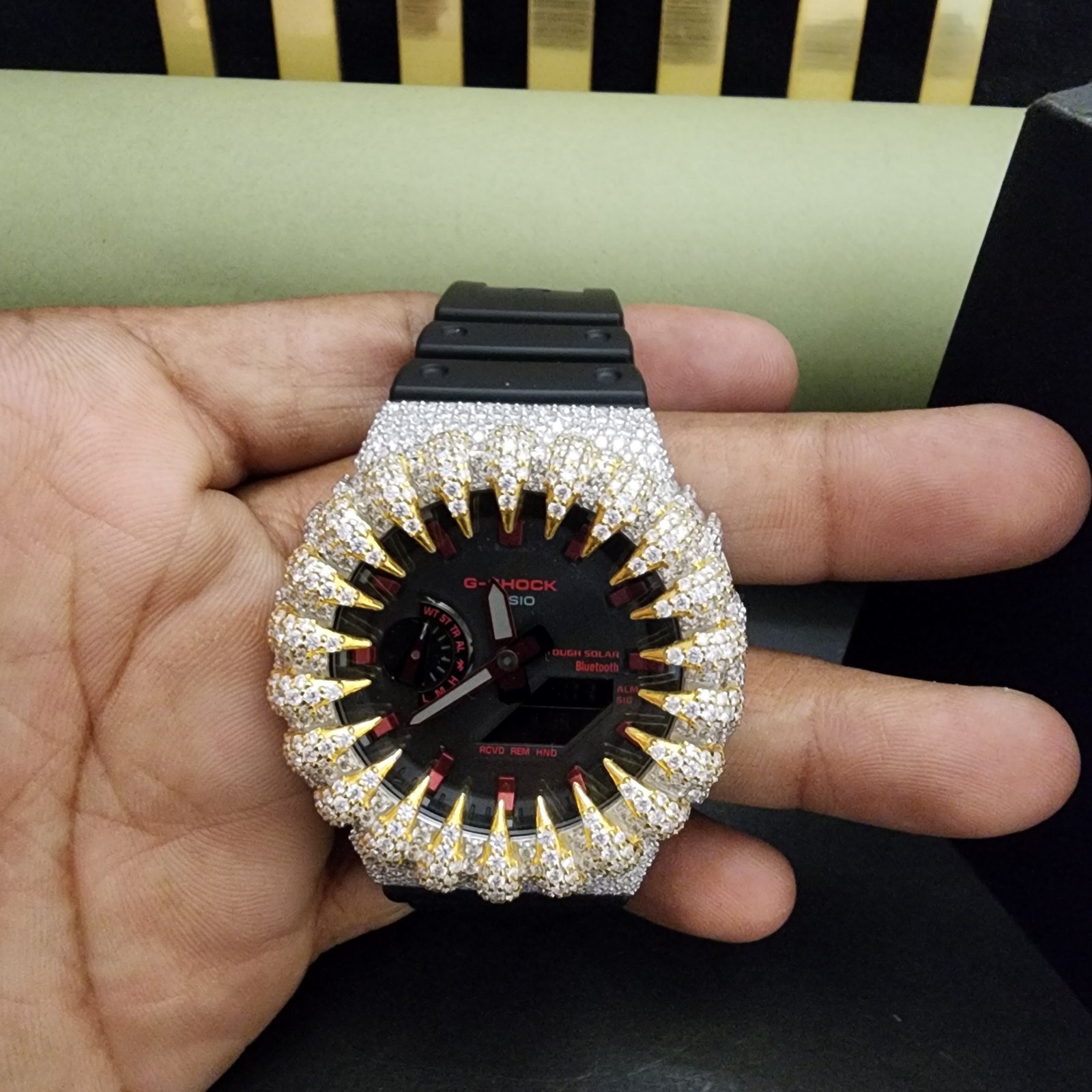 Half Iced Out Two Tone Yellow Gold And White Custom Diamond Case Alternate View